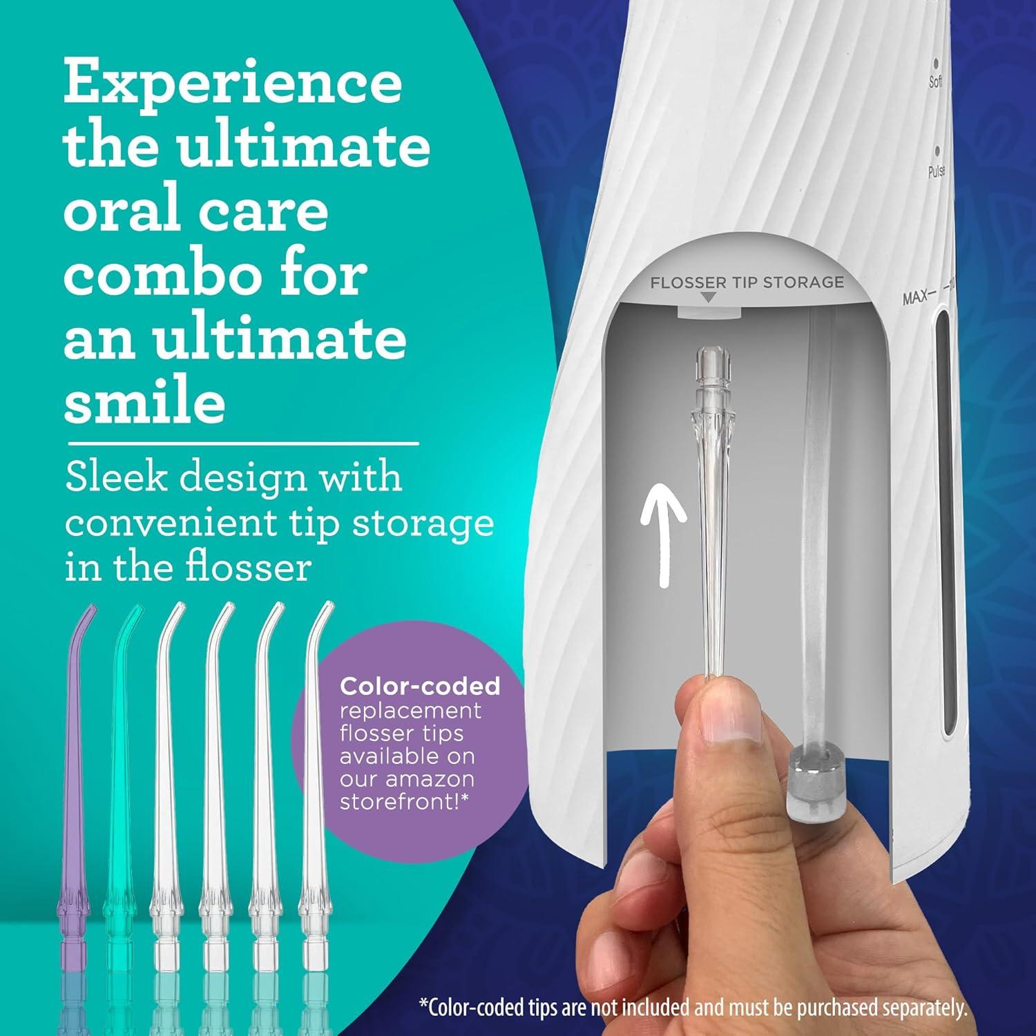 imageGuruNanda Lion ampamp Lamb Kit 20 Electric Toothbrush with Water Flosser Combo 4 Jet Tips 4 Brush Heads ampamp IPX7 Waterproof Design for Complete Oral Care LavenderWhite