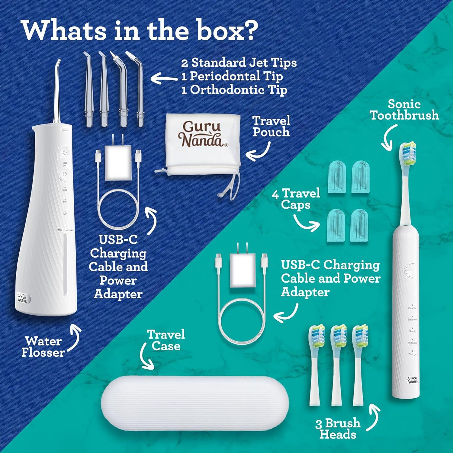 imageGuruNanda Lion ampamp Lamb Kit 20 Electric Toothbrush with Water Flosser Combo 4 Jet Tips 4 Brush Heads ampamp IPX7 Waterproof Design for Complete Oral Care LavenderWhite