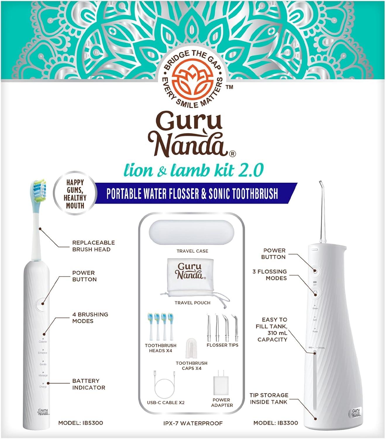 imageGuruNanda Lion ampamp Lamb Kit 20 Electric Toothbrush with Water Flosser Combo 4 Jet Tips 4 Brush Heads ampamp IPX7 Waterproof Design for Complete Oral Care LavenderWhite