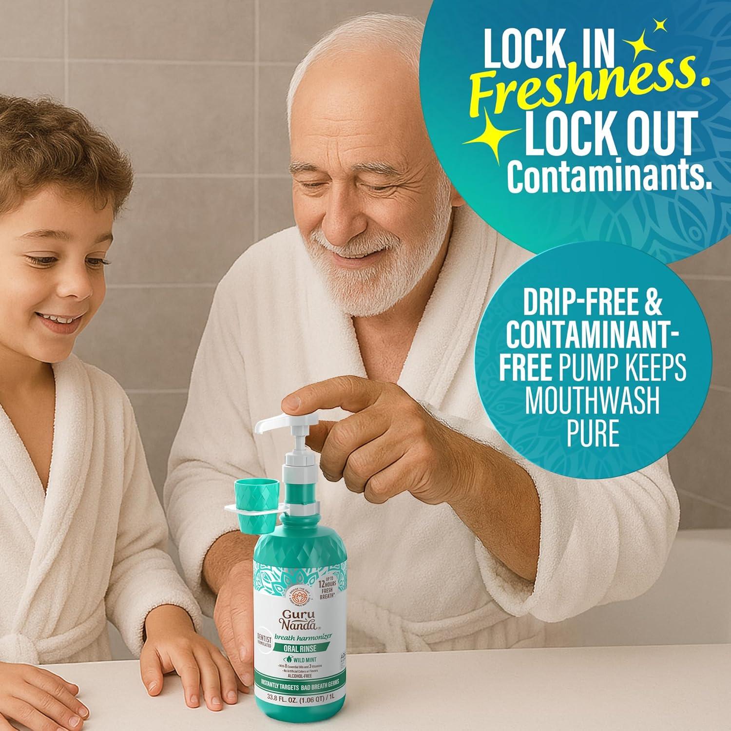 imageGuruNanda Mouthwash Dispenser Pump Made for GuruNanda 33 oz and 16 Oz Mouthwashes Spillproof ampamp Leakproof Locking Mechanism FoodGrade Material BPA ampamp PFASFree