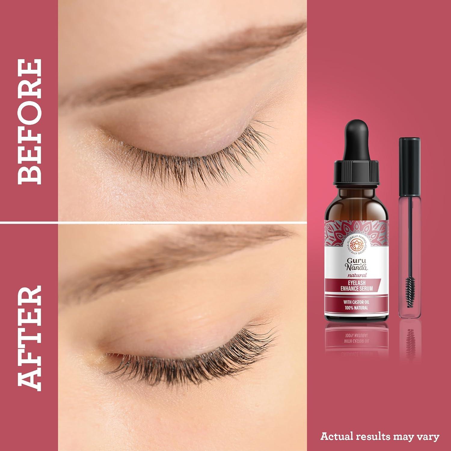 imageGuruNanda Natural Castor Oil Eyelash Enhance Serum with Rosemary Oil Brush Applicator ampamp 5 Pipettes Helps Natural Hair Growth for Eyebrows ampamp Beards 2 Fl Oz