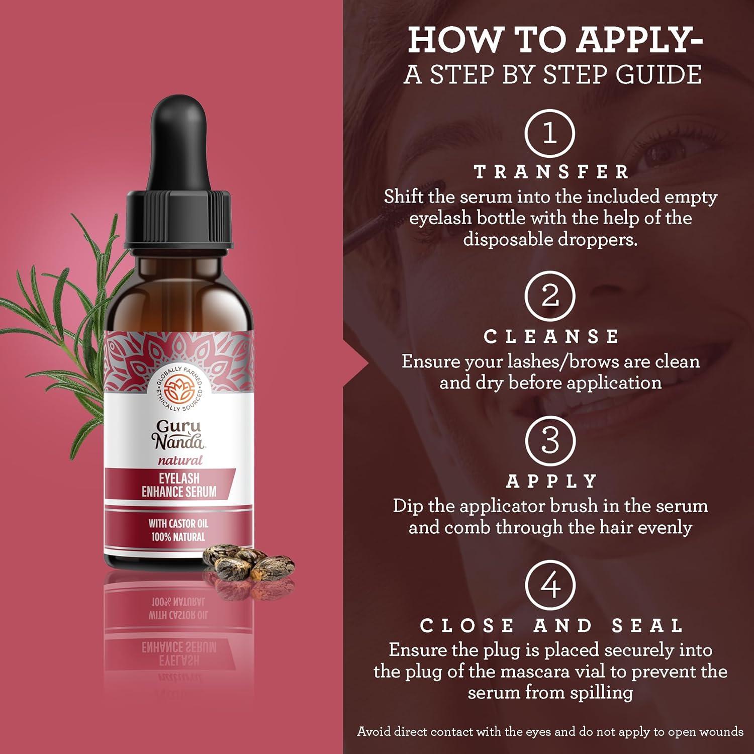 imageGuruNanda Natural Castor Oil Eyelash Enhance Serum with Rosemary Oil Brush Applicator ampamp 5 Pipettes Helps Natural Hair Growth for Eyebrows ampamp Beards 2 Fl Oz