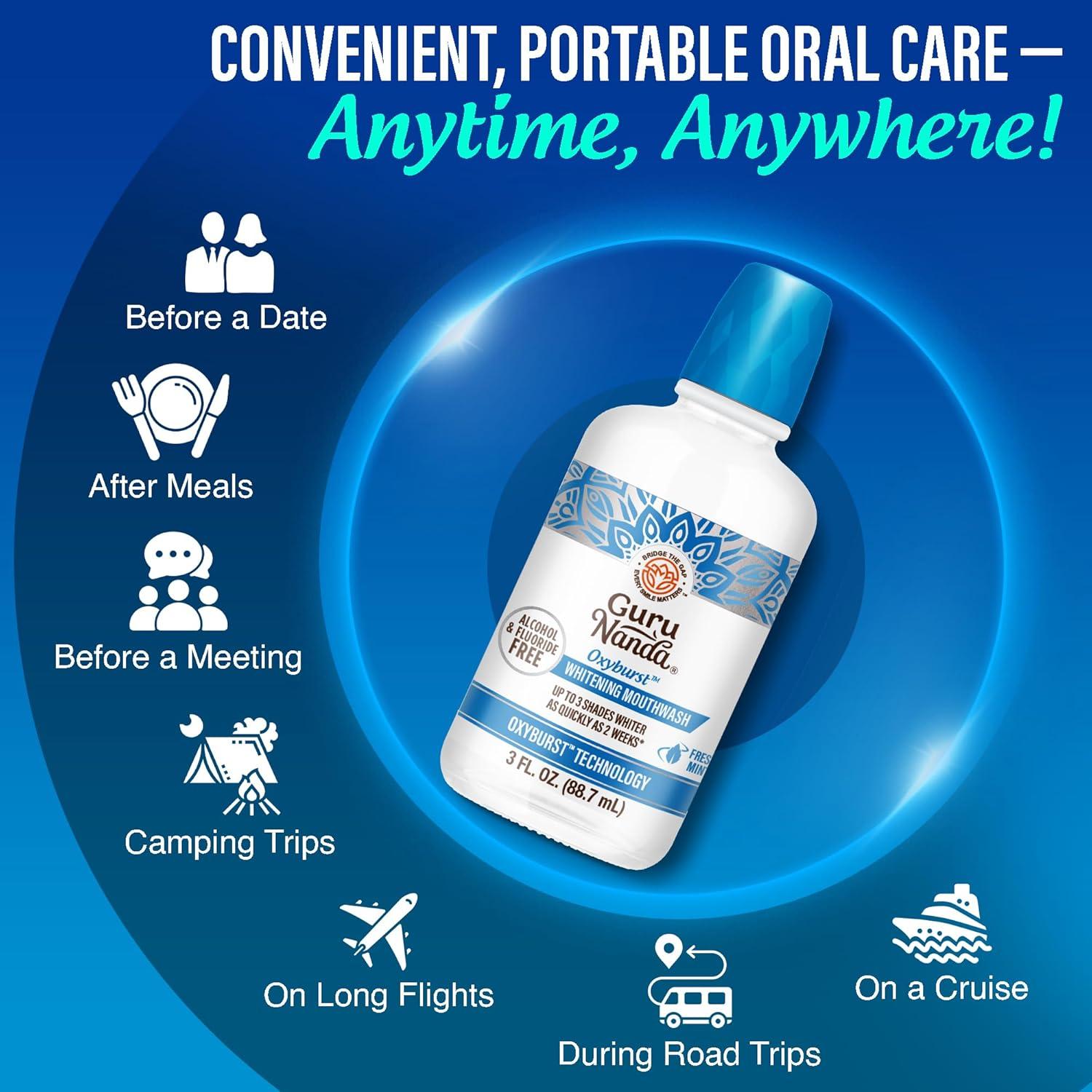 imageGuruNanda Oxyburst Teeth Whitening Mouthwash Alcohol ampamp Fluoride Free with Hydrogen Peroxide ampamp 7 Essential Oils for OnTheGo Freshness TSA Friendly Wild Mint 3 fl oz3 Fl Oz Pack of 2