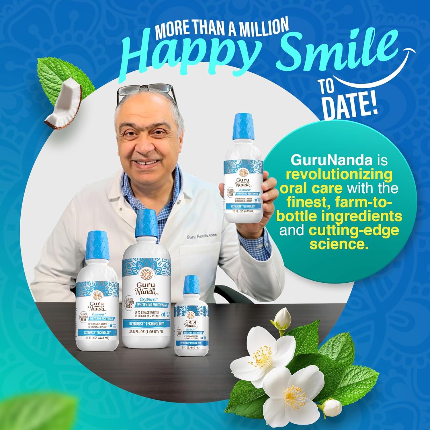imageGuruNanda Oxyburst Teeth Whitening Mouthwash Alcohol ampamp Fluoride Free with Hydrogen Peroxide ampamp 7 Essential Oils for OnTheGo Freshness TSA Friendly Wild Mint 3 fl oz338 Fl Oz Pack of 1