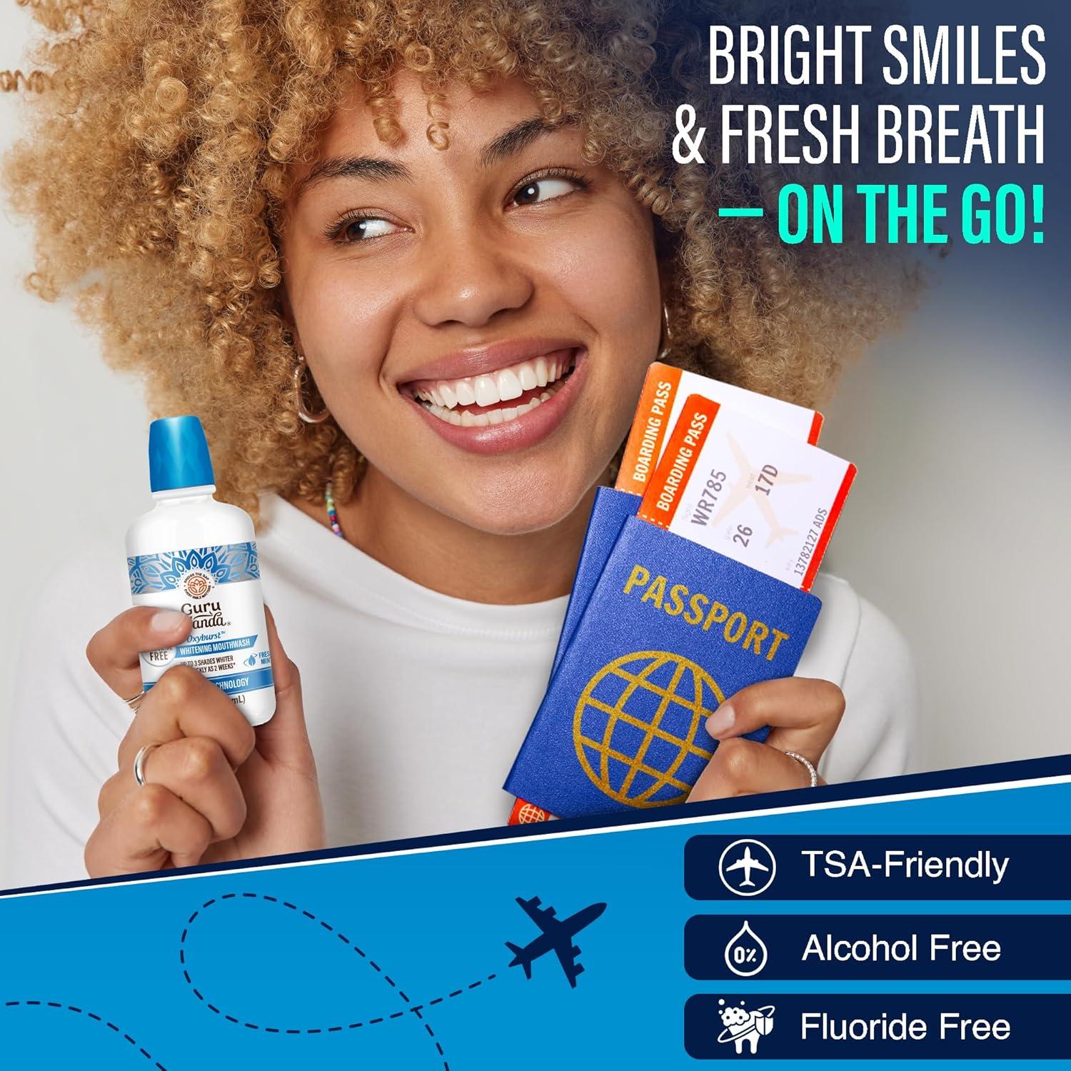imageGuruNanda Oxyburst Teeth Whitening Mouthwash Alcohol ampamp Fluoride Free with Hydrogen Peroxide ampamp 7 Essential Oils for OnTheGo Freshness TSA Friendly Wild Mint 3 fl oz3 Fl Oz Pack of 2