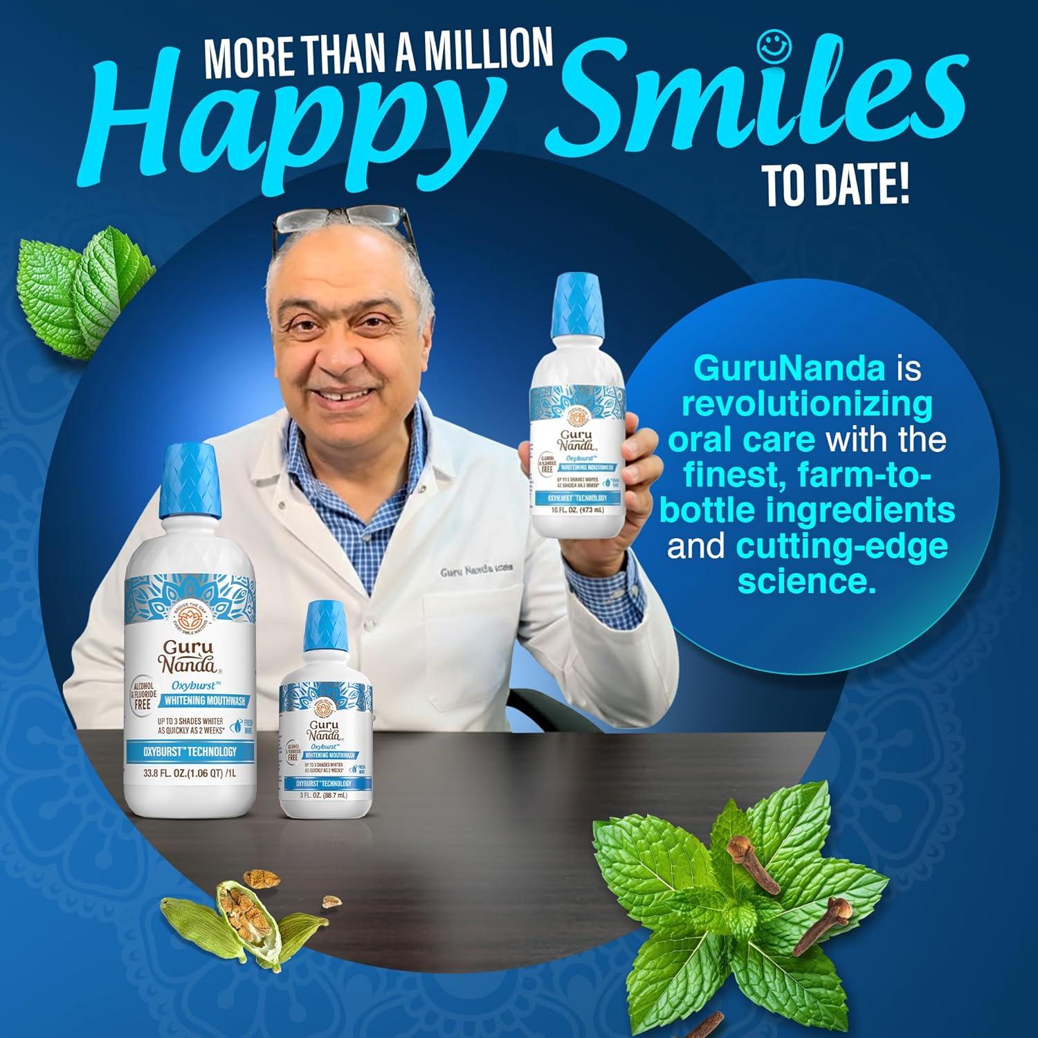 imageGuruNanda Oxyburst Teeth Whitening Mouthwash Alcohol ampamp Fluoride Free with Hydrogen Peroxide ampamp 7 Essential Oils for OnTheGo Freshness TSA Friendly Wild Mint 3 fl oz16 Fl Oz Pack of 1
