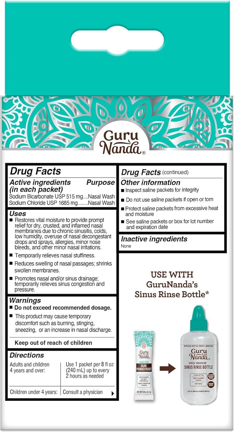 imageGuruNanda PreMixed Saline Packets for Nasal Rinse 8 Count All Natural Sinus Rinse Packets to Help with Allergies ampamp Congestion Relief 008oz EachSaline Packets 8 count
