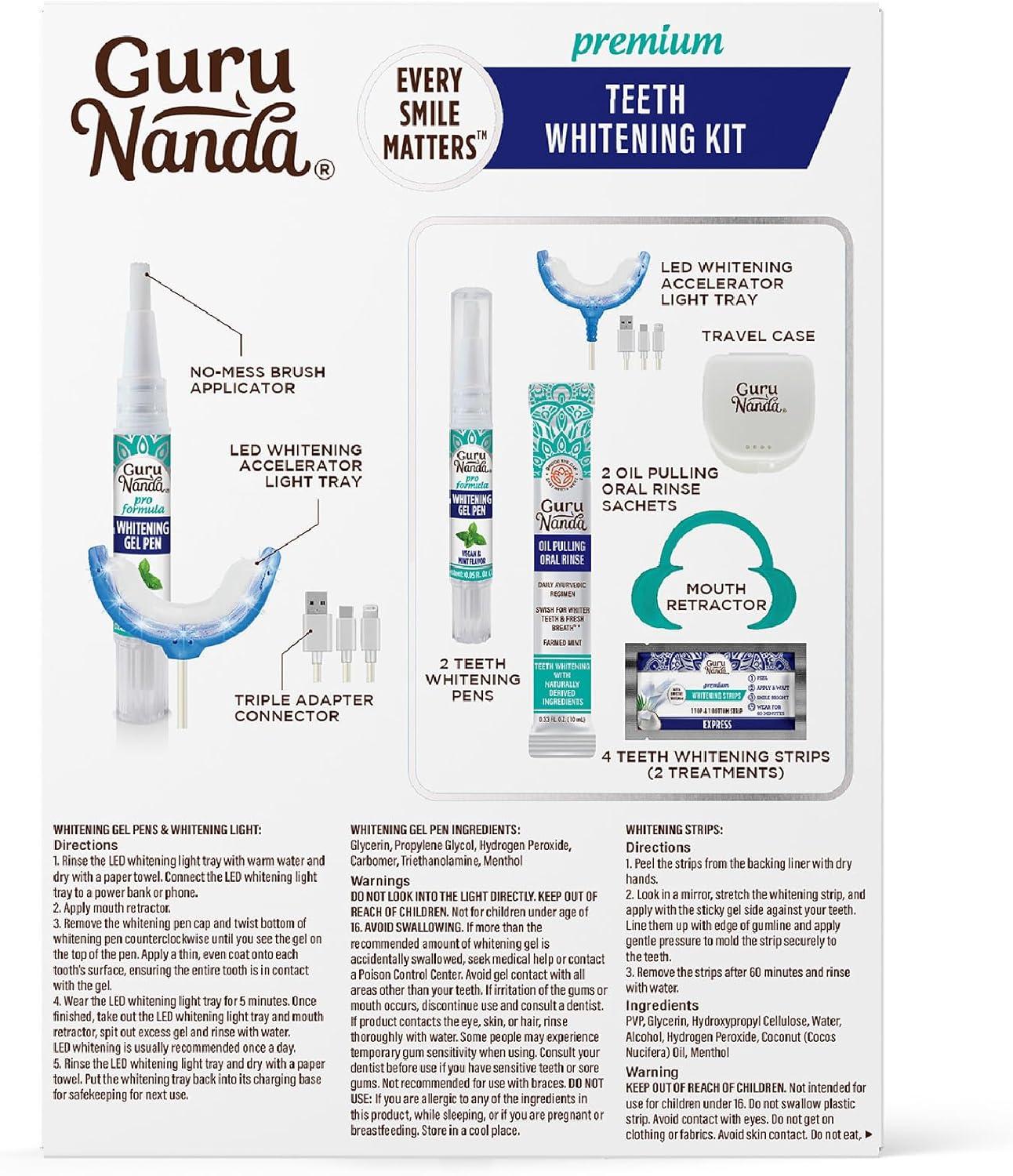 imageGuruNanda Premium Teeth Whitening Kit with Wired LED Light ampamp Whitening Pen Works with iPhone ampamp Android Helps Remove Surface Stains from Coffee Food Soda