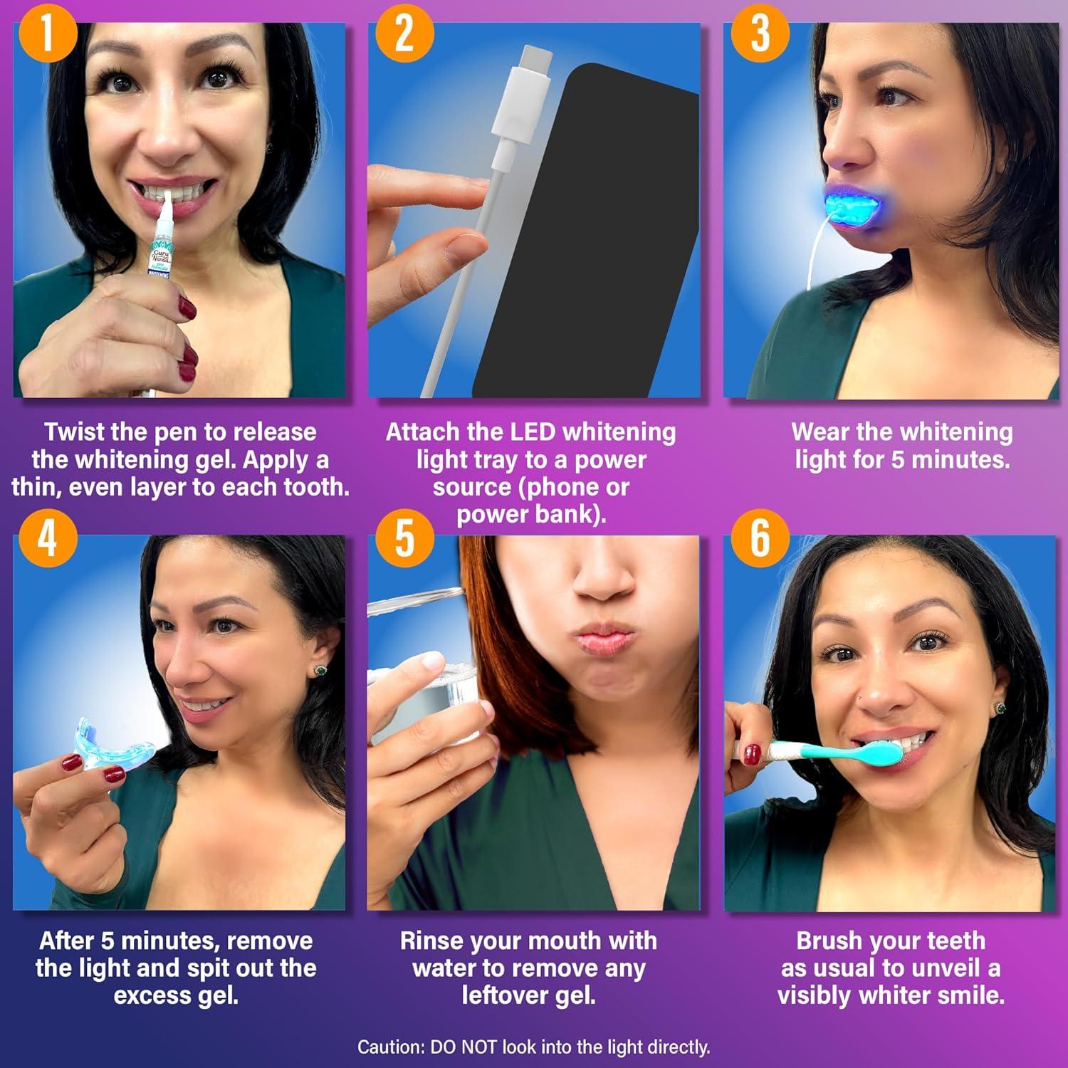 imageGuruNanda Premium Teeth Whitening Kit with Wired LED Light ampamp Whitening Pen Works with iPhone ampamp Android Helps Remove Surface Stains from Coffee Food Soda