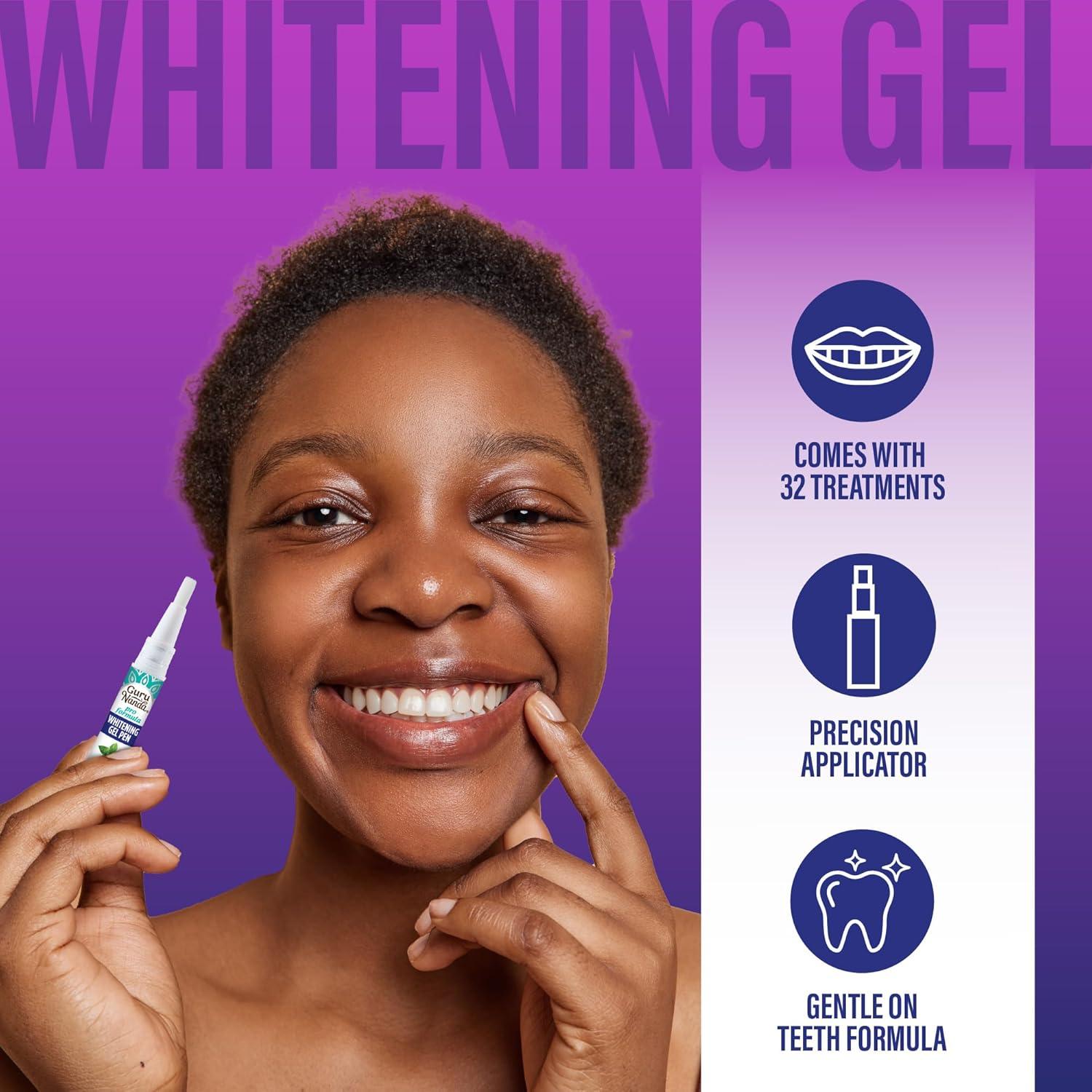 imageGuruNanda Premium Teeth Whitening Kit with Wired LED Light ampamp Whitening Pen Works with iPhone ampamp Android Helps Remove Surface Stains from Coffee Food Soda