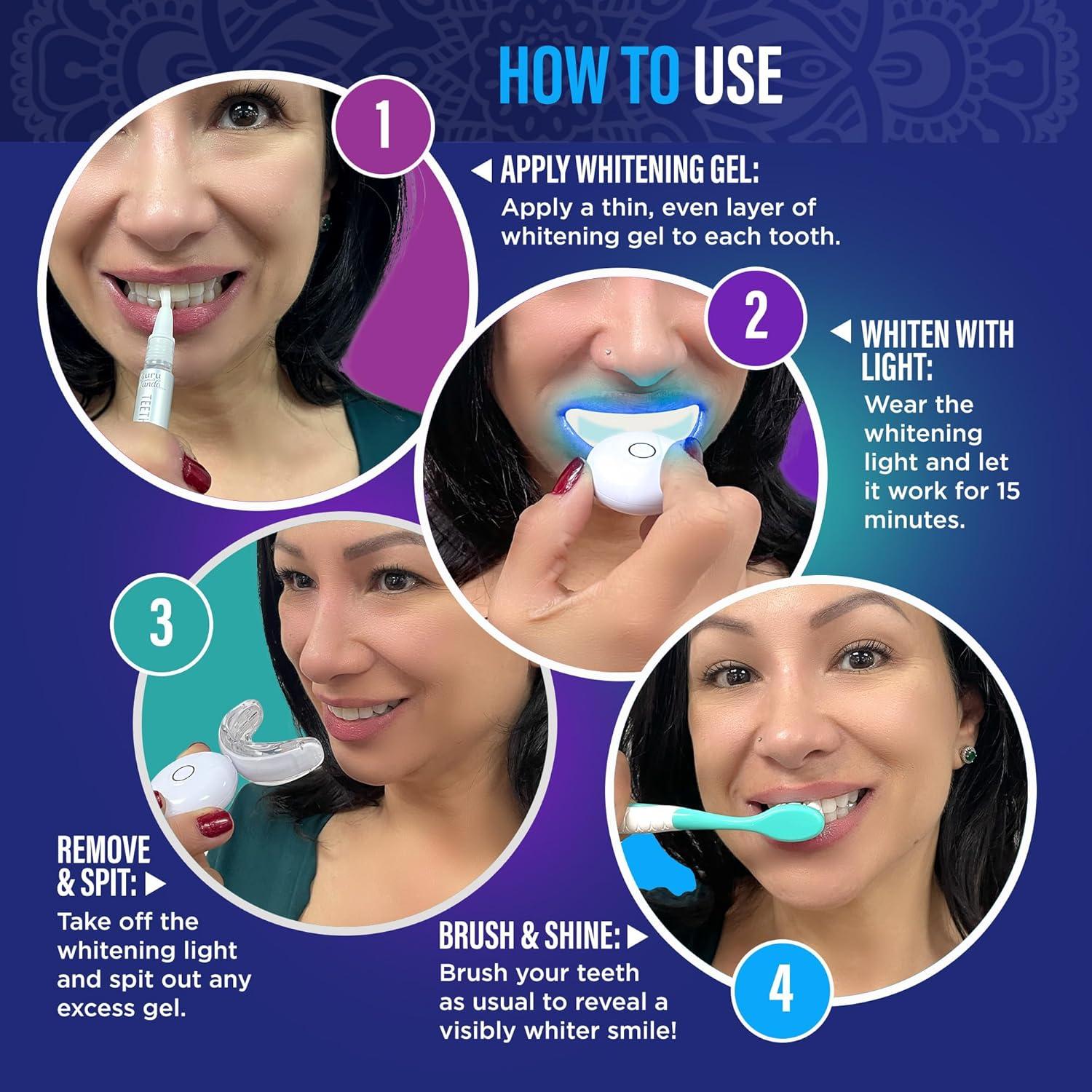 imageGuruNanda Professional Teeth Whitening Wireless Kit with LED Light ampamp Whitening Pen Helps Remove Surface Stains from Coffee Food Soda 40 Treatments