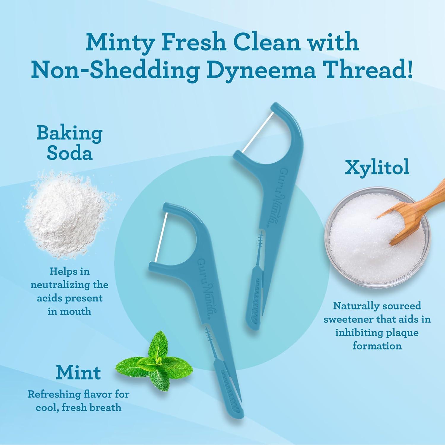imageGuruNanda Quad Clean Floss Picks 4in1 with Tongue Scraper Interdental Pik ampamp Toothpick NonShred Dyneema Thread with Xylitol ampamp Baking Soda 300 ct300 Count