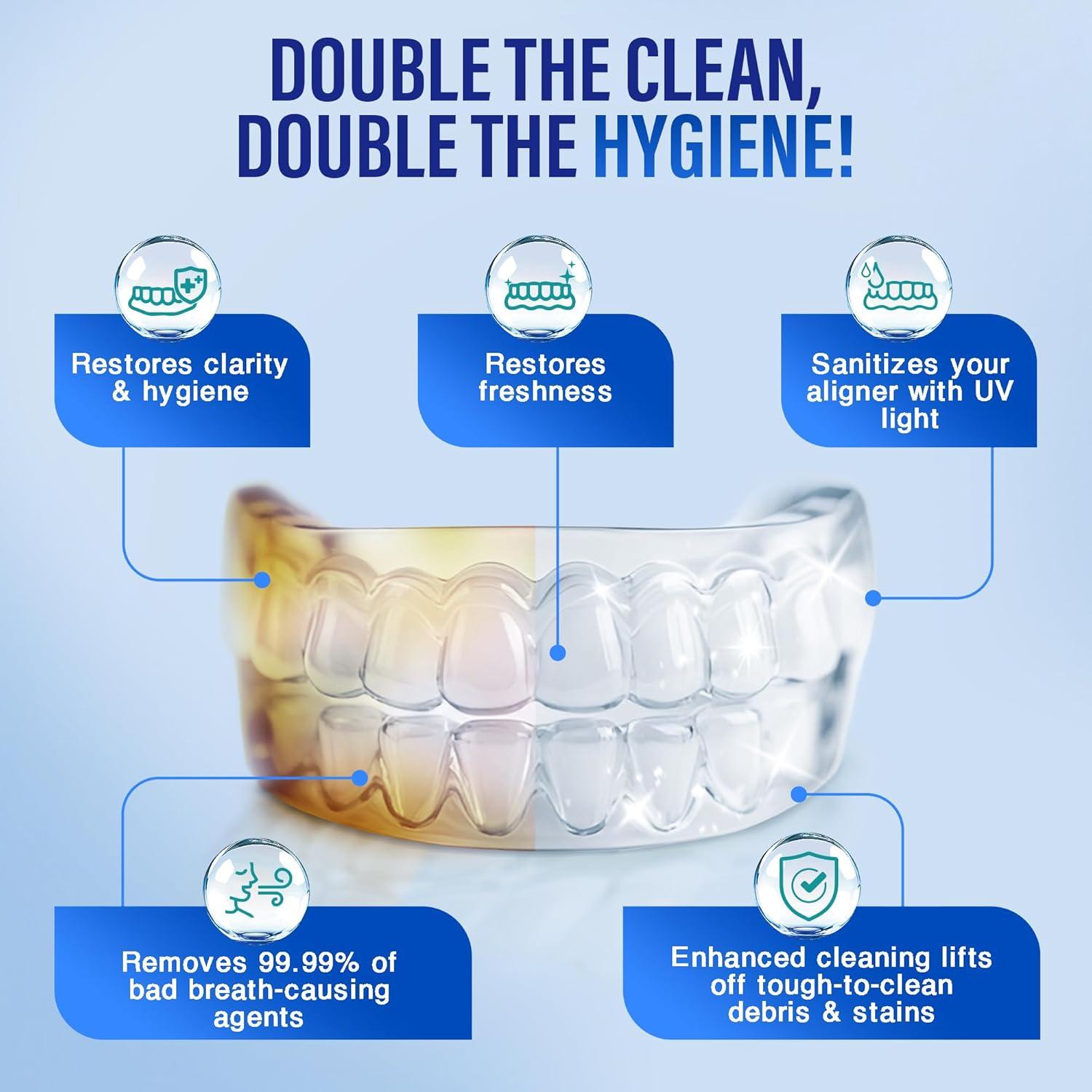 imageGuruNanda Retainer Cleaner Set Ultrasonic ampamp UV Cleaning Pod ampamp Aligner Cleaning Foam Deep Clean ampamp Odor Neutralization for Retainers Aligners Dentures ampamp Mouthguards