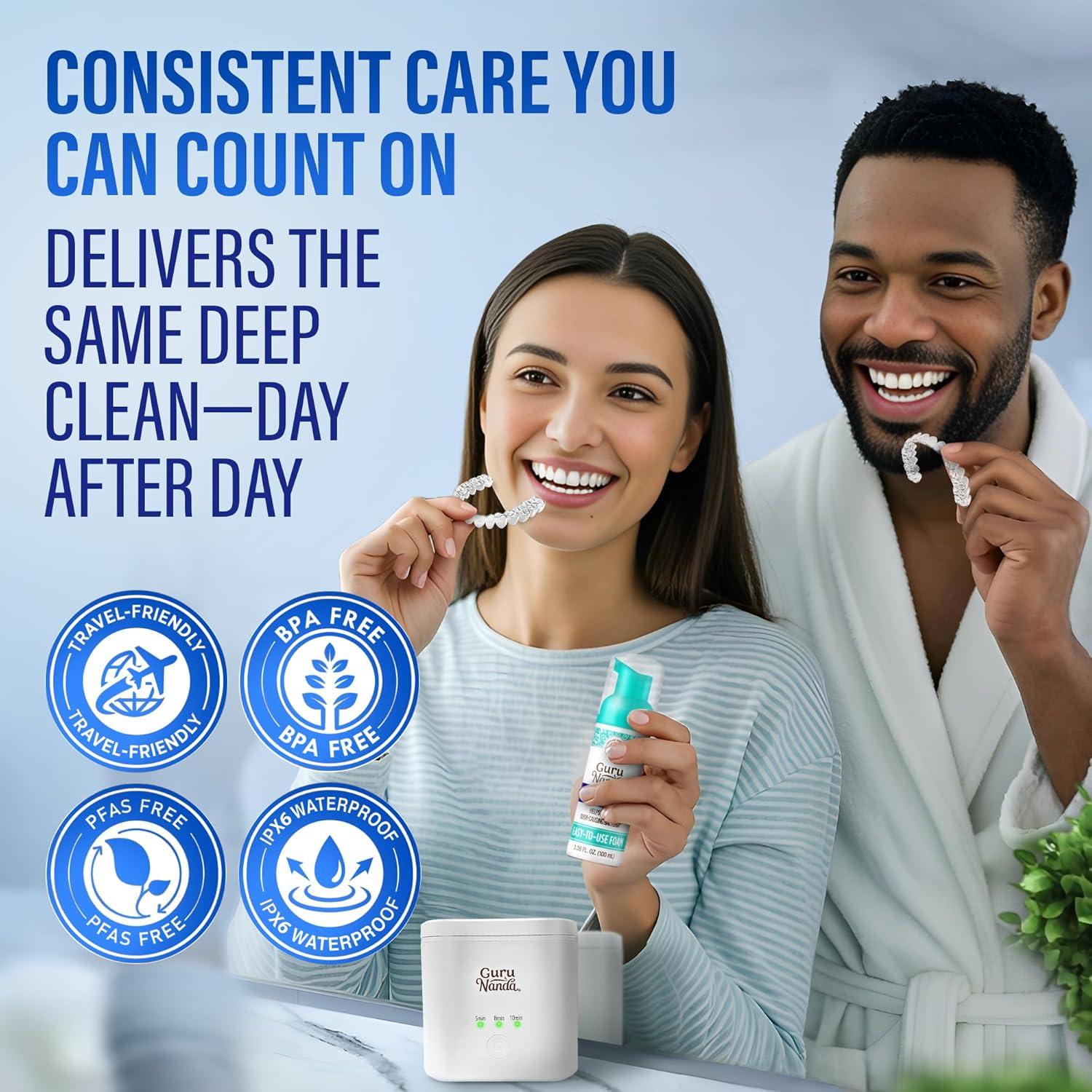 imageGuruNanda Retainer Cleaner Set Ultrasonic ampamp UV Cleaning Pod ampamp Aligner Cleaning Foam Deep Clean ampamp Odor Neutralization for Retainers Aligners Dentures ampamp Mouthguards