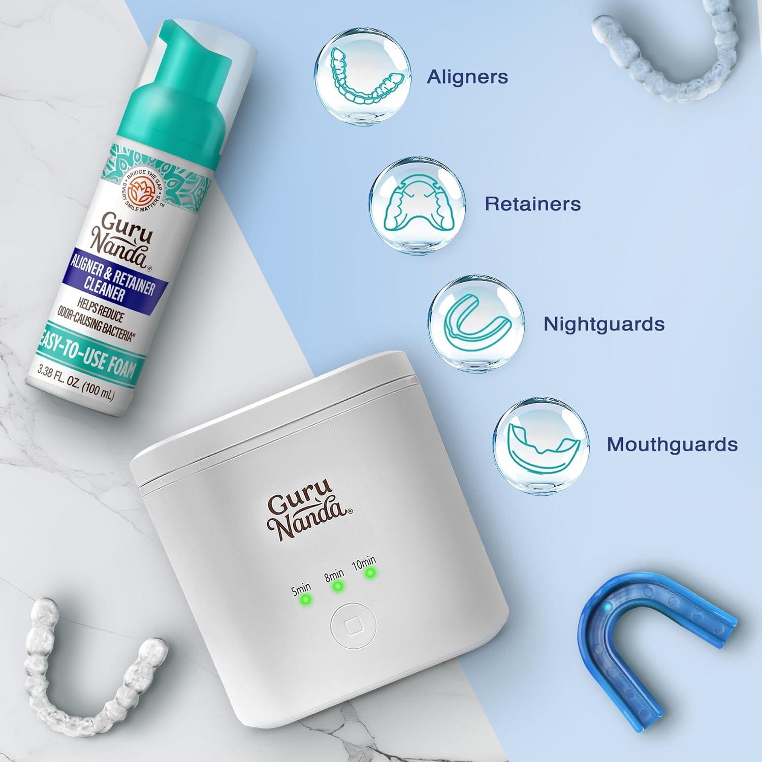 imageGuruNanda Retainer Cleaner Set Ultrasonic ampamp UV Cleaning Pod ampamp Aligner Cleaning Foam Deep Clean ampamp Odor Neutralization for Retainers Aligners Dentures ampamp Mouthguards