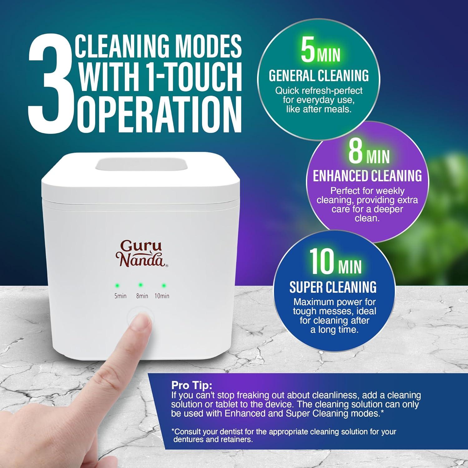 imageGuruNanda Retainer ampamp Aligner Cleaning Pod for Retainers Dentures Mouthguards Aligners ampamp Jewelry 3 Modes 45kHz Ultrasonic Retainer Cleaner 190 ml capacity