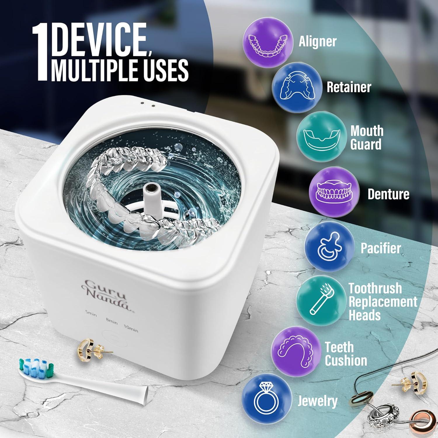 imageGuruNanda Retainer ampamp Aligner Cleaning Pod for Retainers Dentures Mouthguards Aligners ampamp Jewelry 3 Modes 45kHz Ultrasonic Retainer Cleaner 190 ml capacity