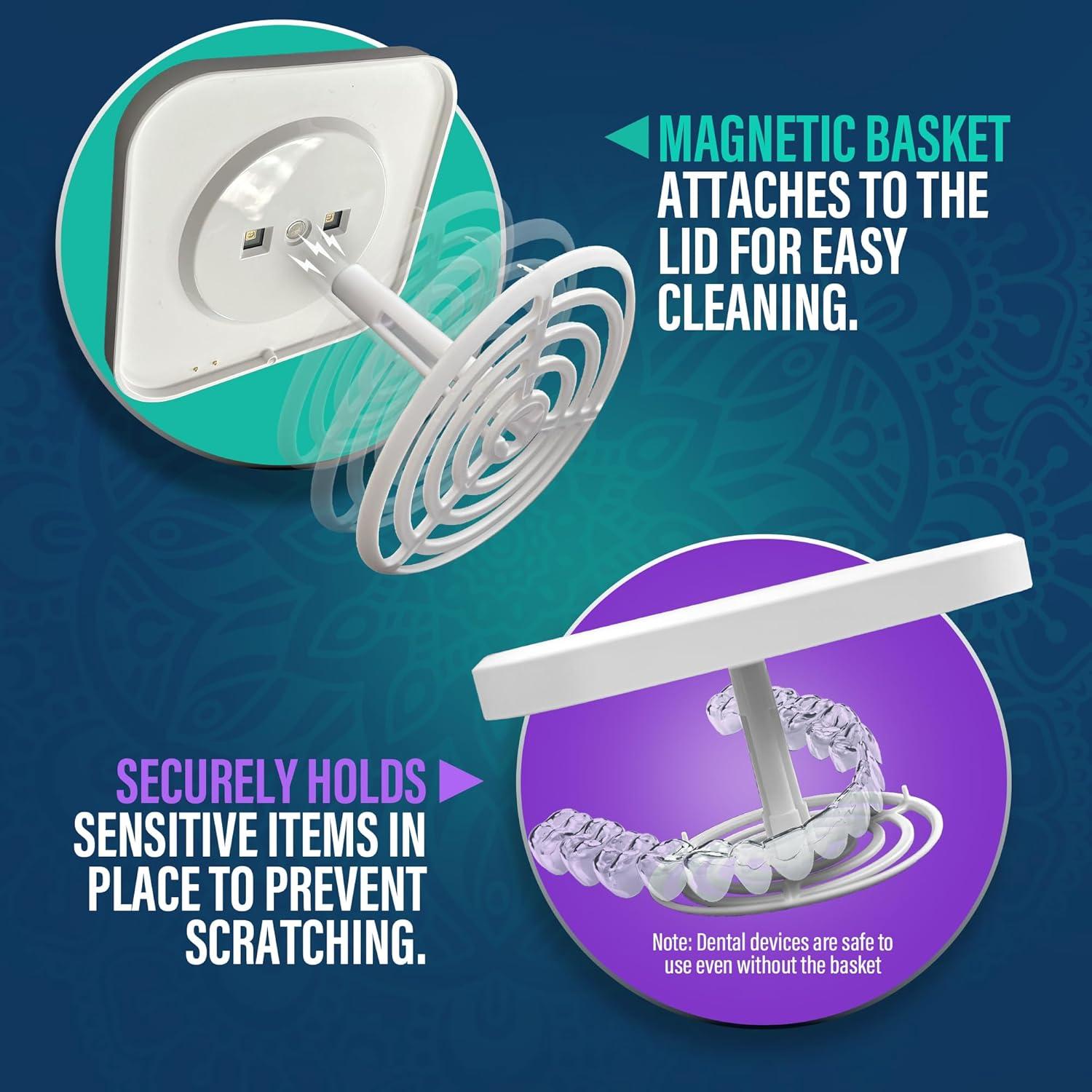 imageGuruNanda Retainer ampamp Aligner Cleaning Pod for Retainers Dentures Mouthguards Aligners ampamp Jewelry 3 Modes 45kHz Ultrasonic Retainer Cleaner 190 ml capacity