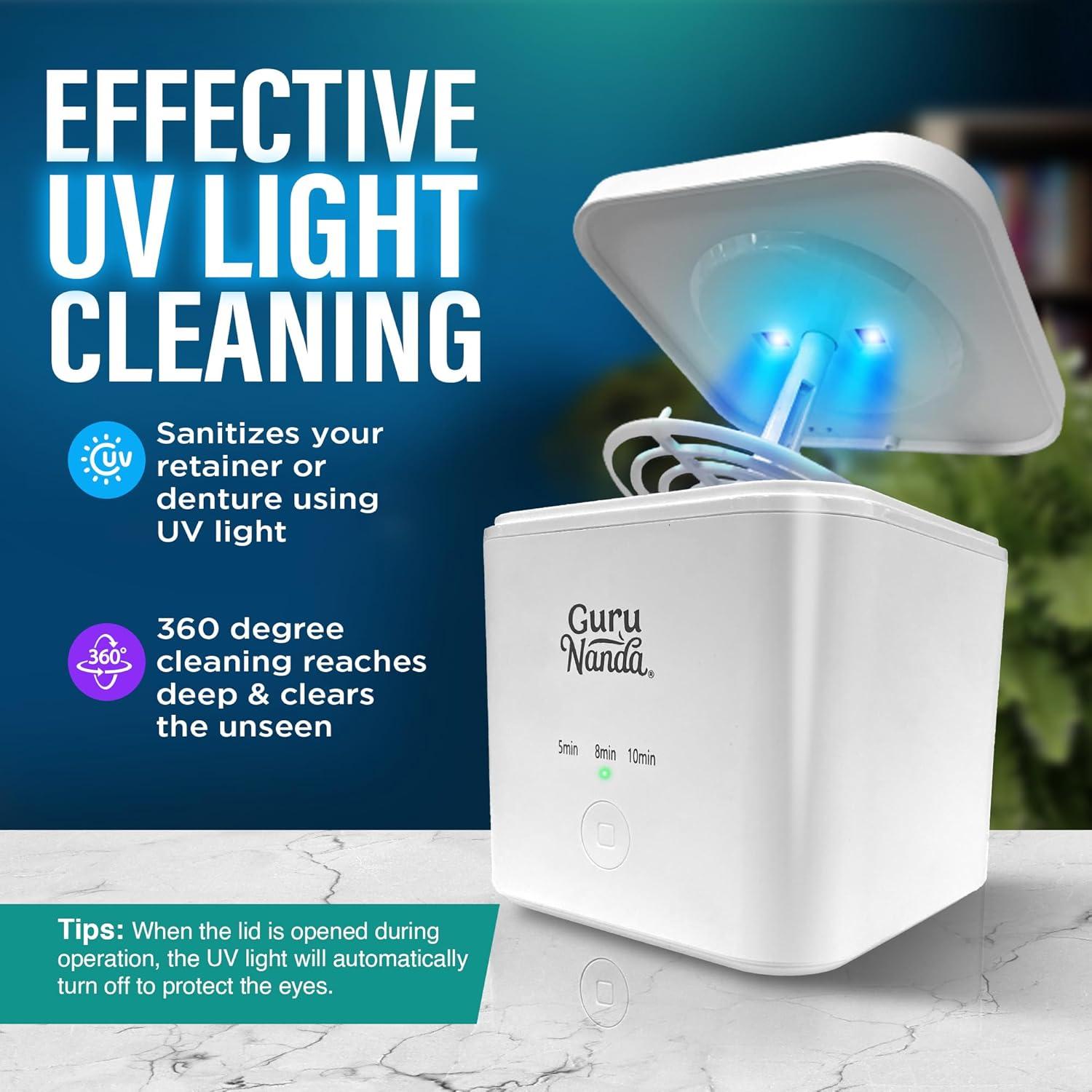 imageGuruNanda Retainer ampamp Aligner Cleaning Pod for Retainers Dentures Mouthguards Aligners ampamp Jewelry 3 Modes 45kHz Ultrasonic Retainer Cleaner 190 ml capacity