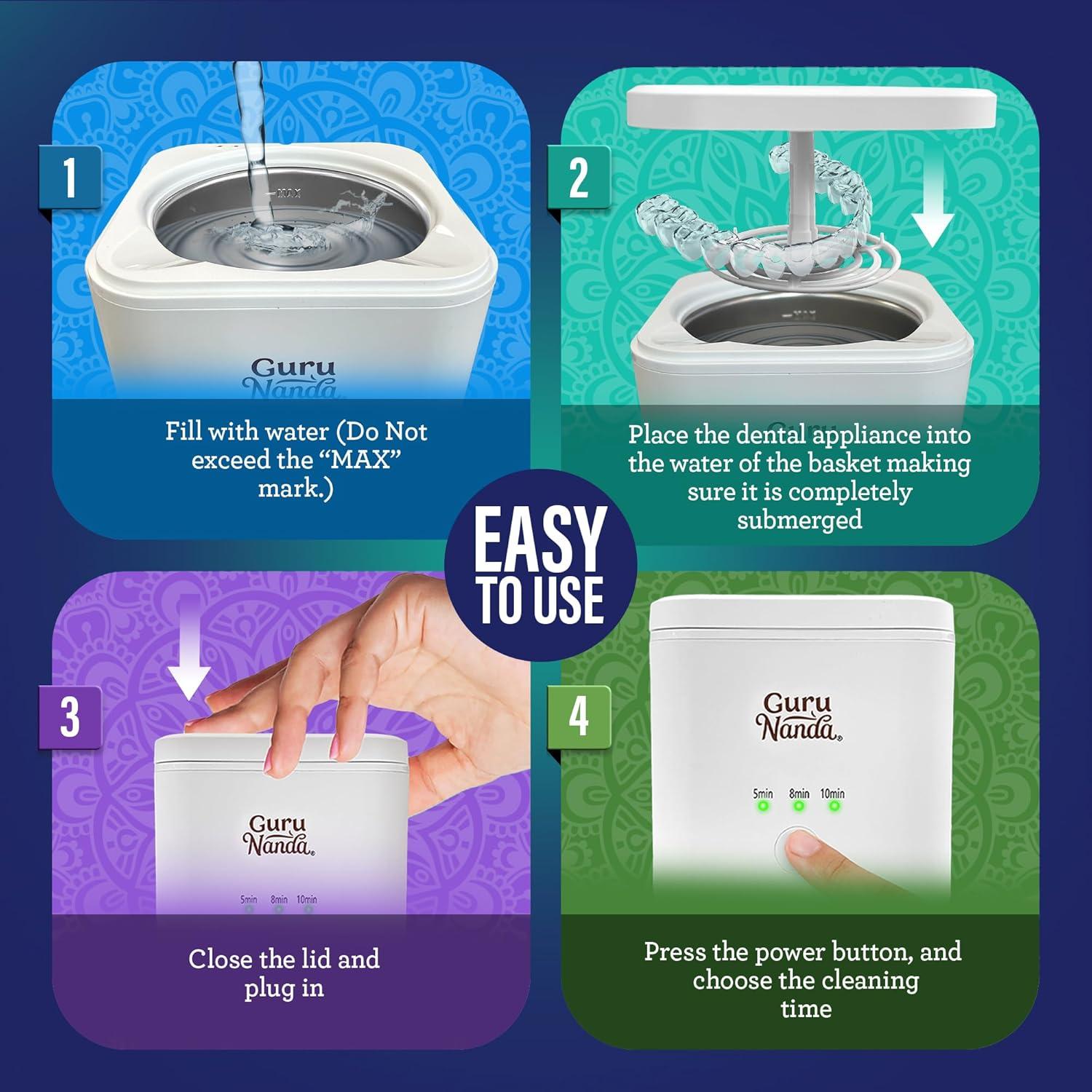 imageGuruNanda Retainer ampamp Aligner Cleaning Pod for Retainers Dentures Mouthguards Aligners ampamp Jewelry 3 Modes 45kHz Ultrasonic Retainer Cleaner 190 ml capacity