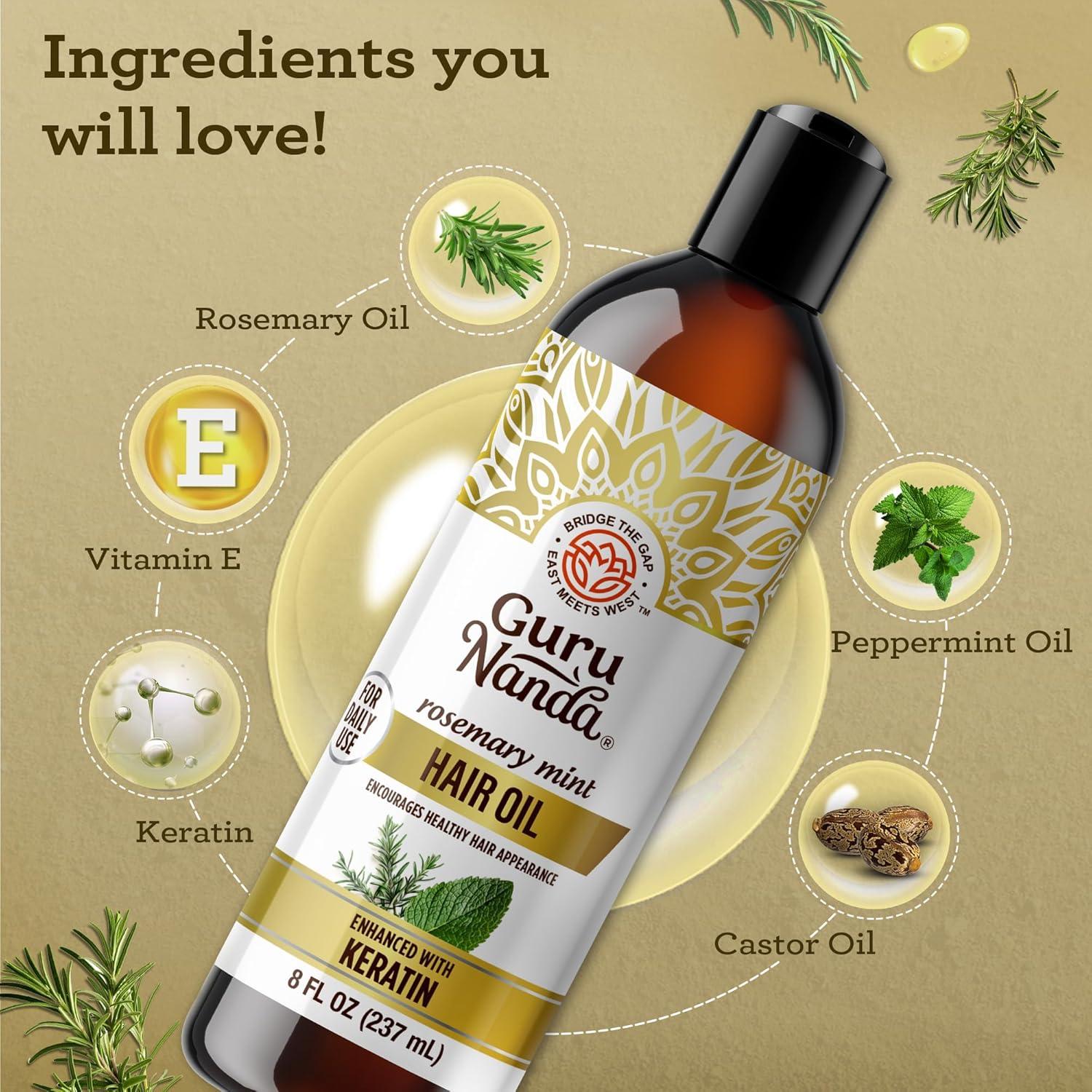 imageGuruNanda Rosemary Mint for Hair Growth with Keratin ampamp Vitamin E Oil Encourages Scalp Shine ampamp Hair Strengthening 100 Natural CrueltyFree 2oz8 Fl Oz Pack of 1