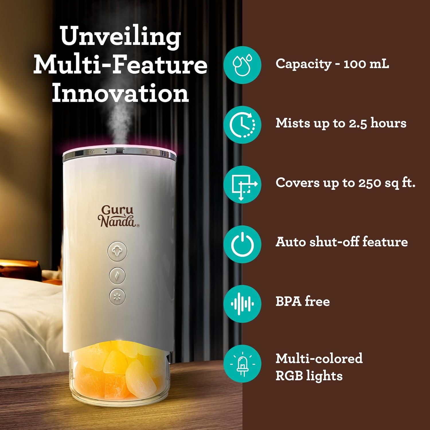 imageGuruNanda Saltair Lamp Essential Oil Diffuser ampamp Humidifier Aromatherapy Mist with Changing Light Himalayan Salt White 100mL