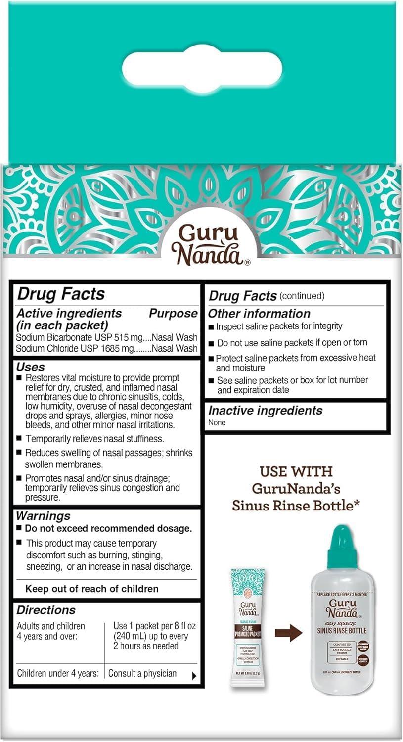 imageGuruNanda Sinus Rinse Bottle ampamp Saline Premixed Packets 120ct All Natural Sinus Rinse Packets to Help with Allergies ampamp Congestion Relief 008oz Each192 Count