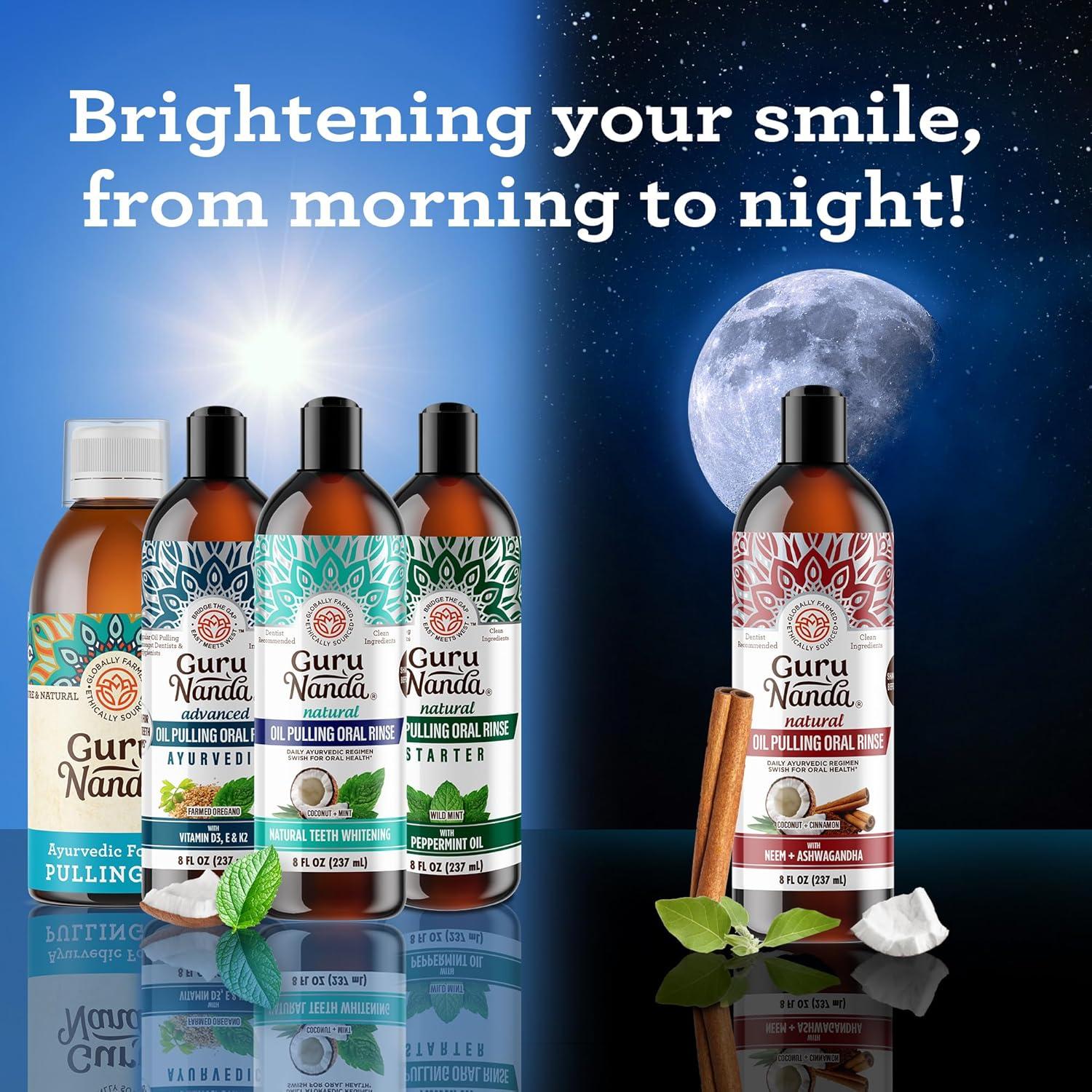 imageGuruNanda Starter Pulling Oil Mouthwash for Natural Teeth Whitening Coconut and Peppermint Oil for Fresh Breath ampamp Happy Gums with Toothbrush ampamp Tongue Scraper AlcoholFree 8 Oz8 Fl Oz Pack of 1
