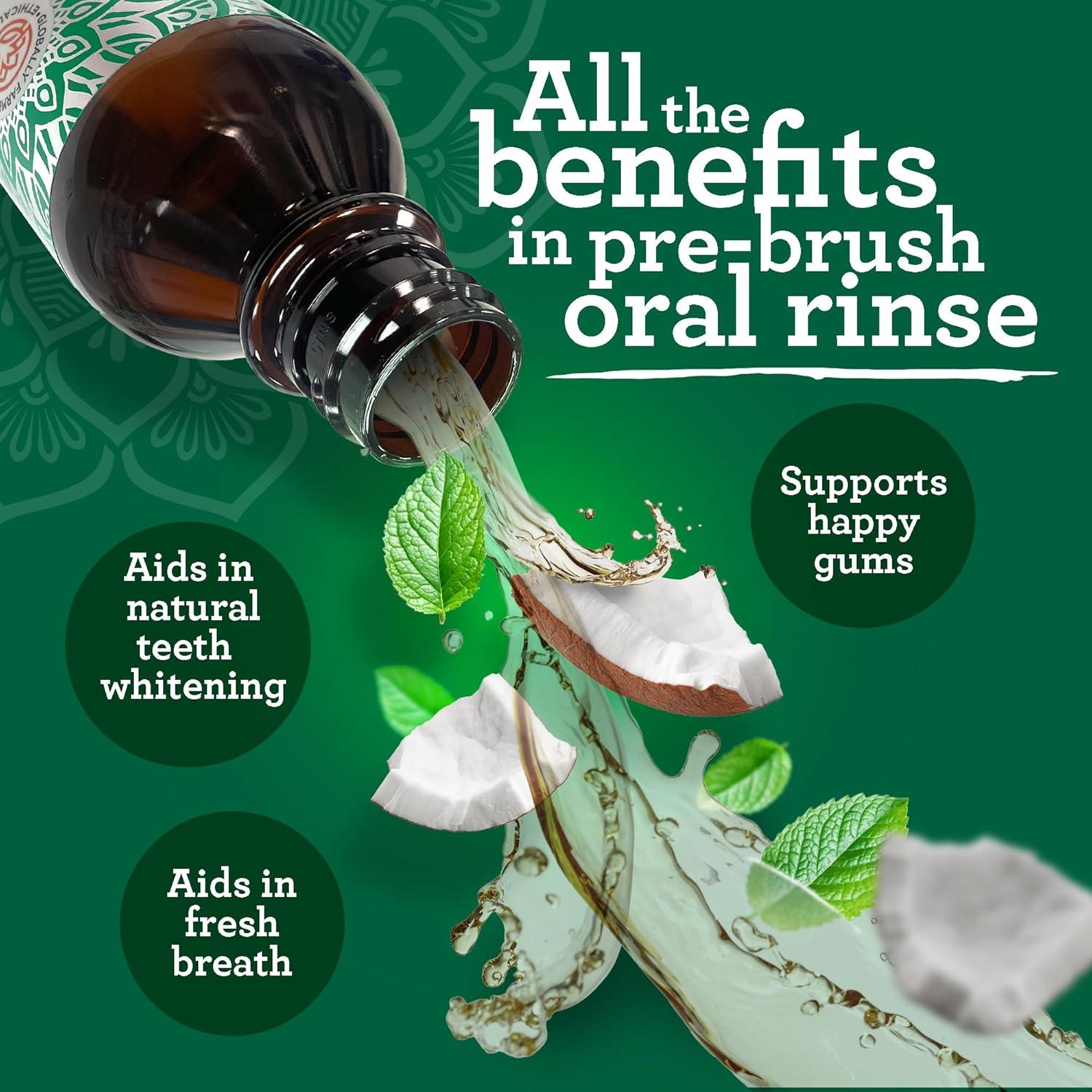 imageGuruNanda Starter Pulling Oil Mouthwash for Natural Teeth Whitening Coconut and Peppermint Oil for Fresh Breath ampamp Happy Gums with Toothbrush ampamp Tongue Scraper AlcoholFree 8 Oz8 Fl Oz Pack of 1