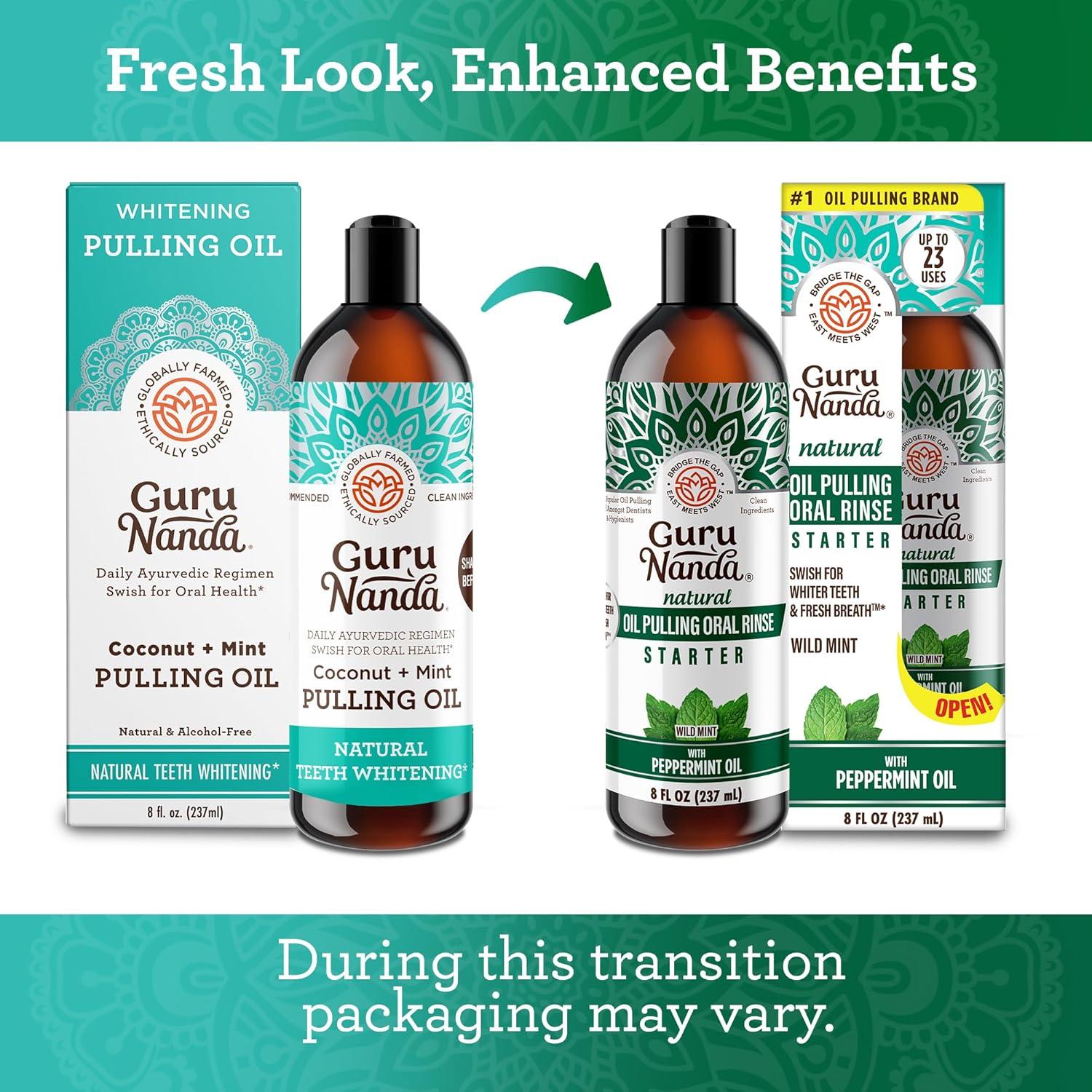 imageGuruNanda Starter Pulling Oil Mouthwash for Natural Teeth Whitening Coconut and Peppermint Oil for Fresh Breath ampamp Happy Gums with Toothbrush ampamp Tongue Scraper AlcoholFree 8 Oz8 Fl Oz Pack of 1