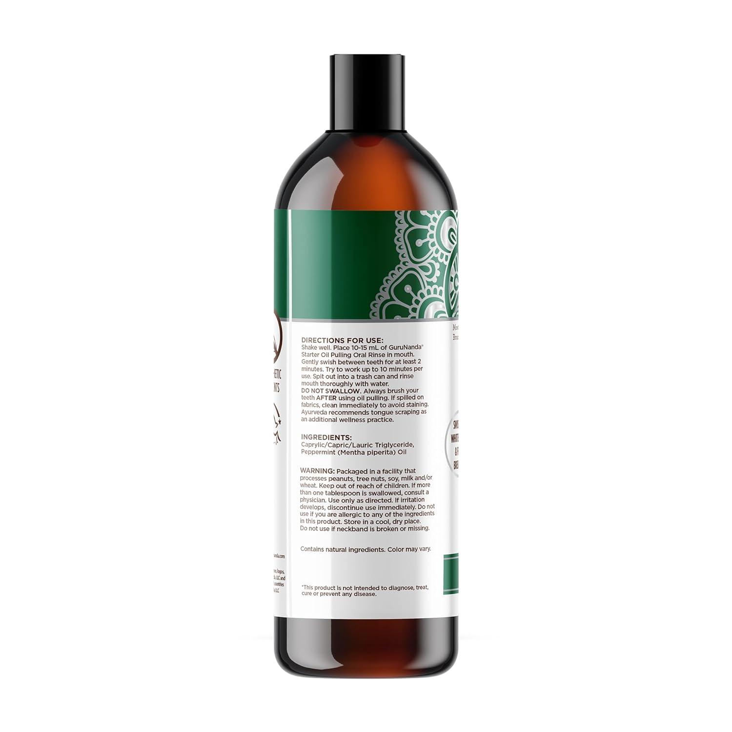 imageGuruNanda Starter Pulling Oil Mouthwash for Natural Teeth Whitening Coconut and Peppermint Oil for Fresh Breath ampamp Happy Gums with Toothbrush ampamp Tongue Scraper AlcoholFree 8 Oz8 Fl Oz Pack of 1