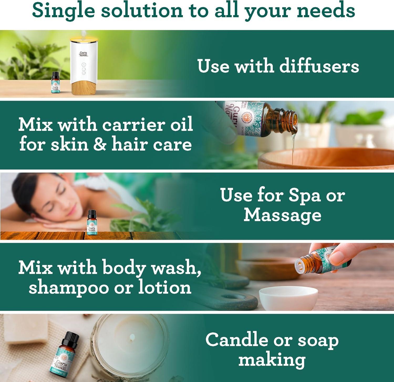 imageGuruNanda Tea Tree Essential Oil 05 Fl Oz 100 Pure Natural and Undiluted Essential Oil for Diffusers Perfect for Aromatherapy Massages ampamp DIY Recipes Helps in Skin and Hair CarePeppermint
