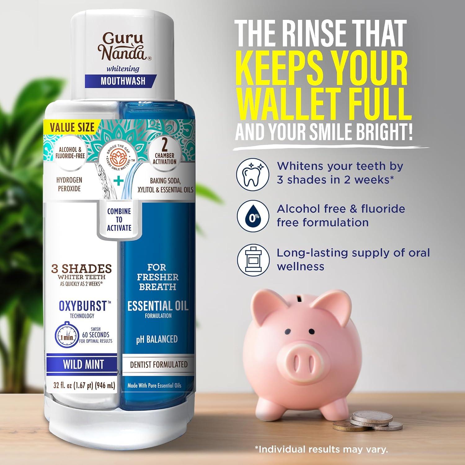 imageGuruNanda Teeth Whitening Dual Barrel Oxyburst Mouthwash Alcohol ampamp Fluoride Free Hydrogen Peroxide to Promote Whiter Teeth Wild Mint 32 Fl OzWhitening Mouthwash 32floz Pack of 1