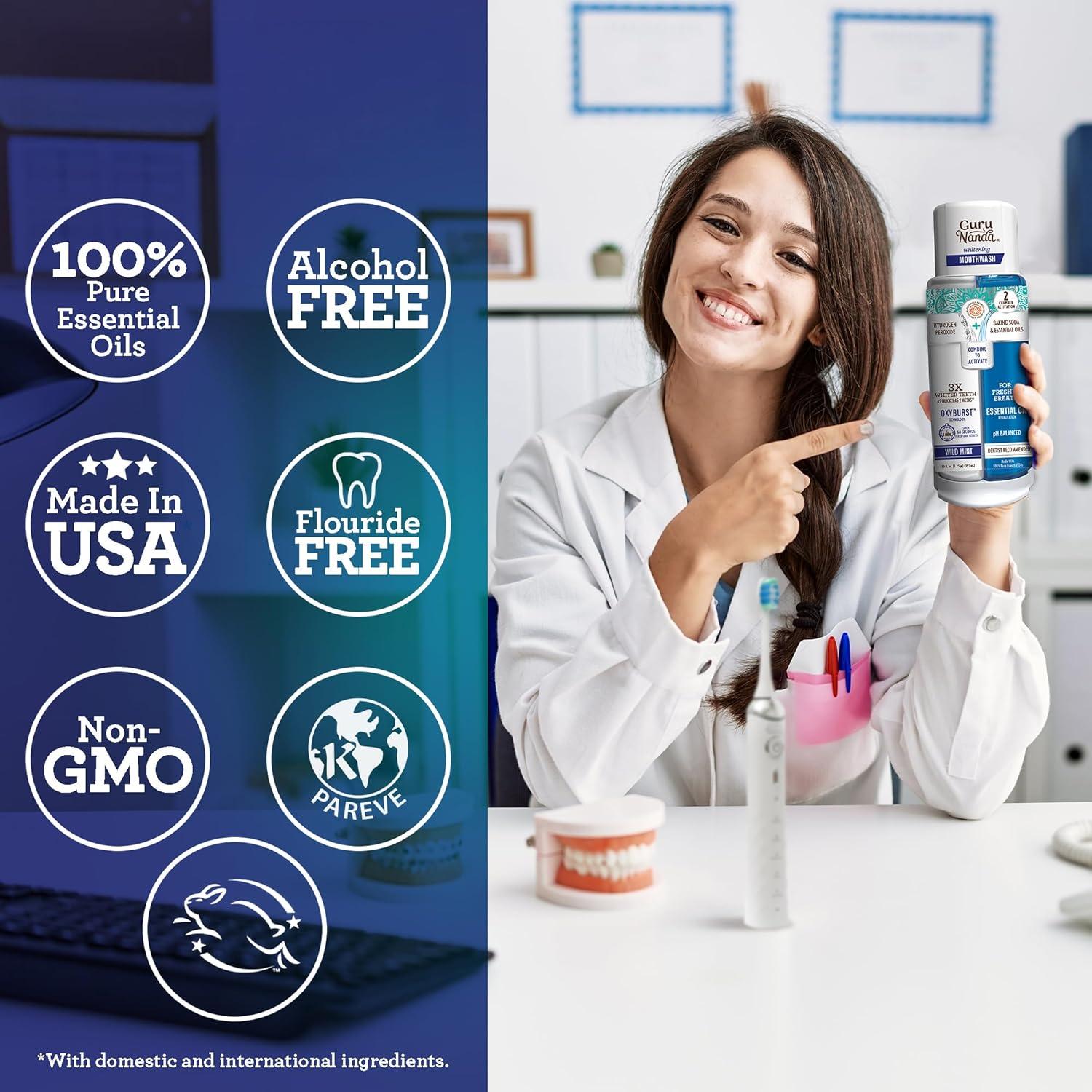 imageGuruNanda Teeth Whitening Dual Barrel Oxyburst Mouthwash Alcohol ampamp Fluoride Free Hydrogen Peroxide to Promote Whiter Teeth Wild Mint 32 Fl OzWhitening Mouthwash 20floz Pack of 1
