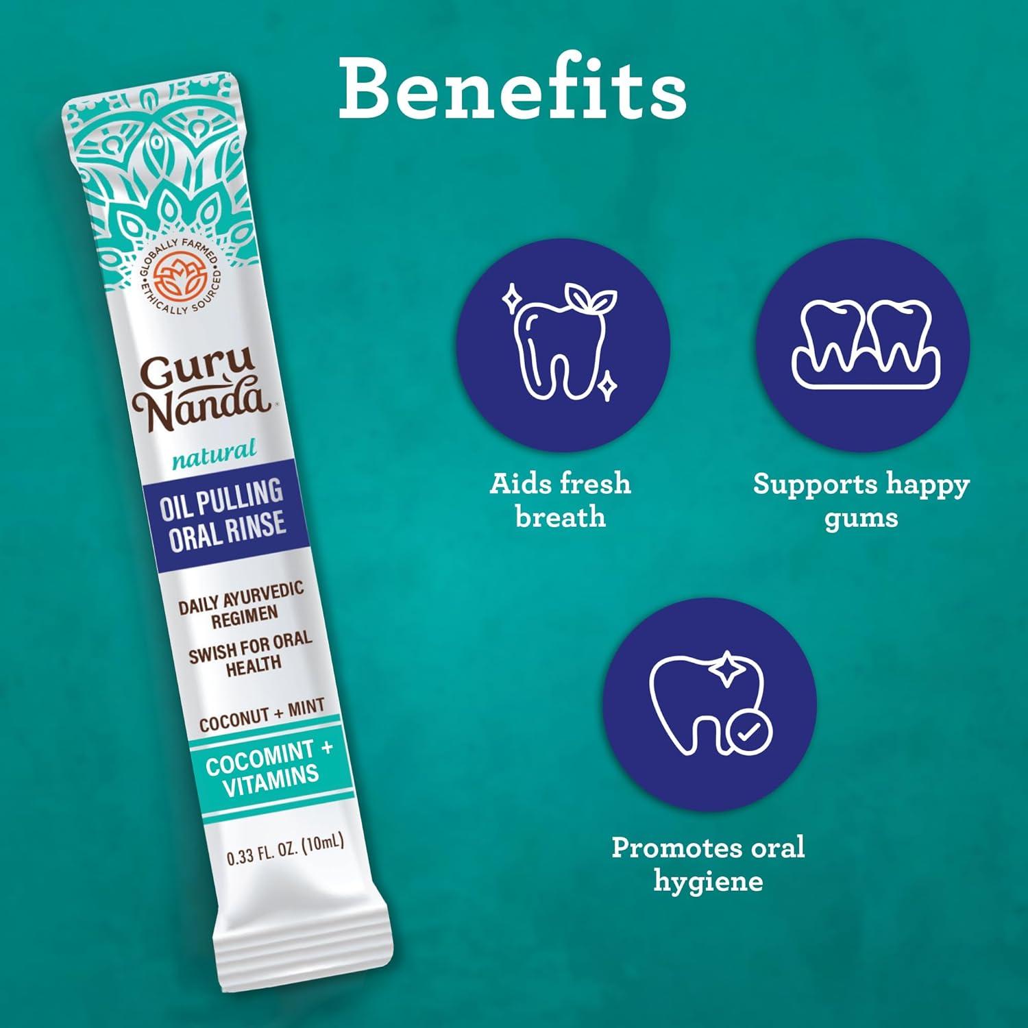 imageGuruNanda Travel Sachets Coconut Oil Pulling Fresh Breath Mouthwash 7 Essential Oils ampamp Vitamins for Happy Teeth ampamp Gums 7 Sachets034 Fl Oz Pack of 7