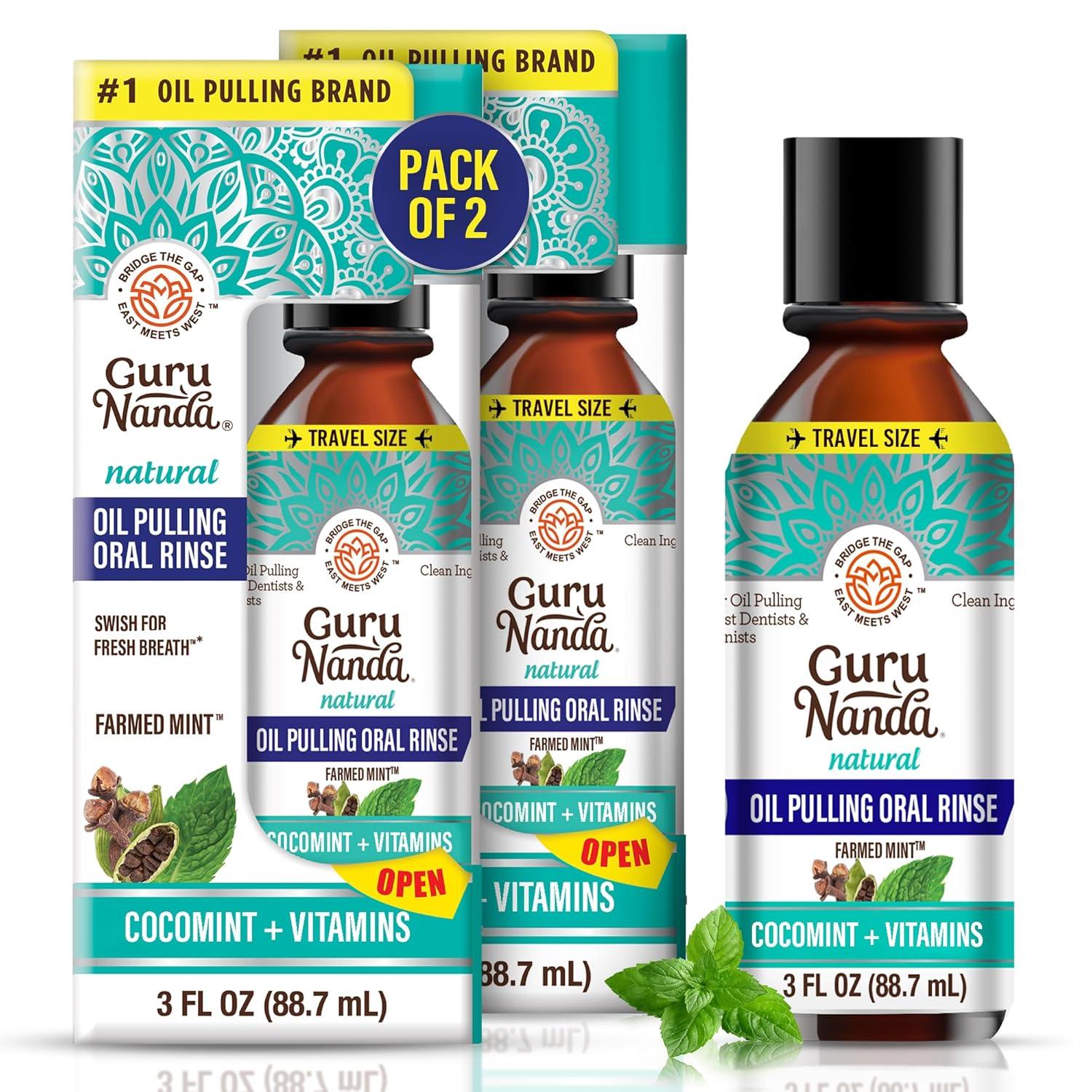 imageGuruNanda Travel Size CocoMint Oil Pulling Mouthwash 7 Essential Oils ampamp Vitamins Promotes Fresh Breath ampamp Happy Gums No Alcohol ampamp Fluoride 3 ozCocomintVitamins