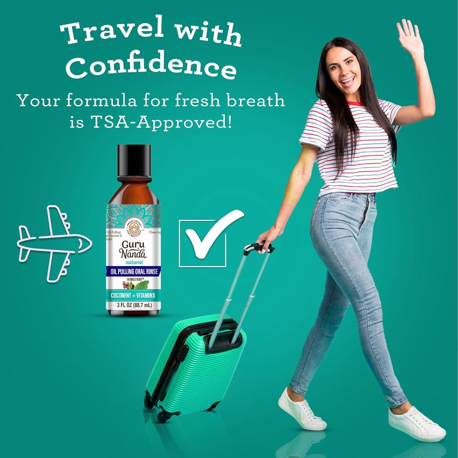 imageGuruNanda Travel Size CocoMint Oil Pulling Mouthwash 7 Essential Oils ampamp Vitamins Promotes Fresh Breath ampamp Happy Gums No Alcohol ampamp Fluoride 3 ozCocomintVitamins