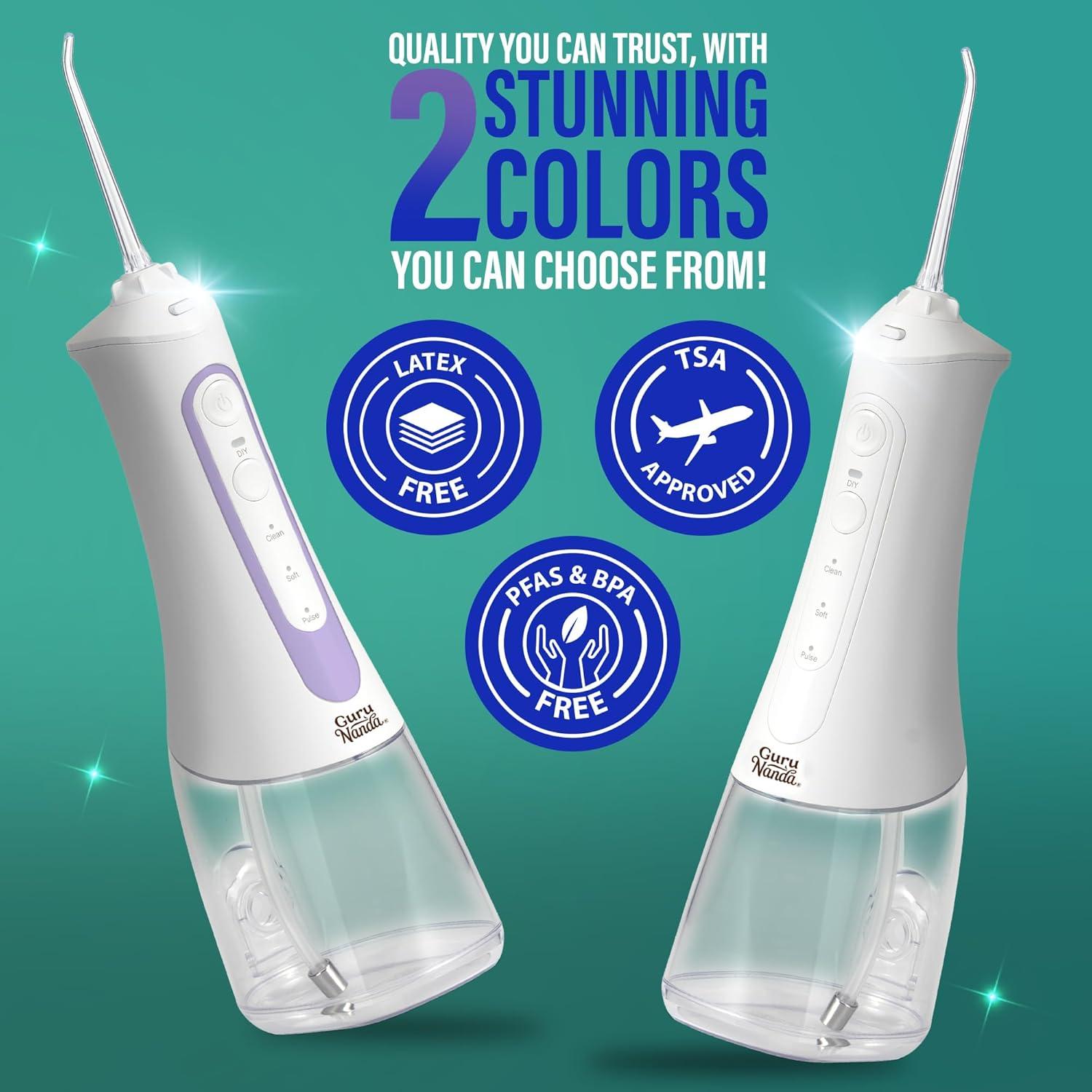 imageGuruNanda Water Dental Flosser 20 XL 380ML Large Tank 4 Flossing Modes Cordless ampamp Portable with Smart Timer for Deep Cleaning ampamp Happy Gums WhiteLavender