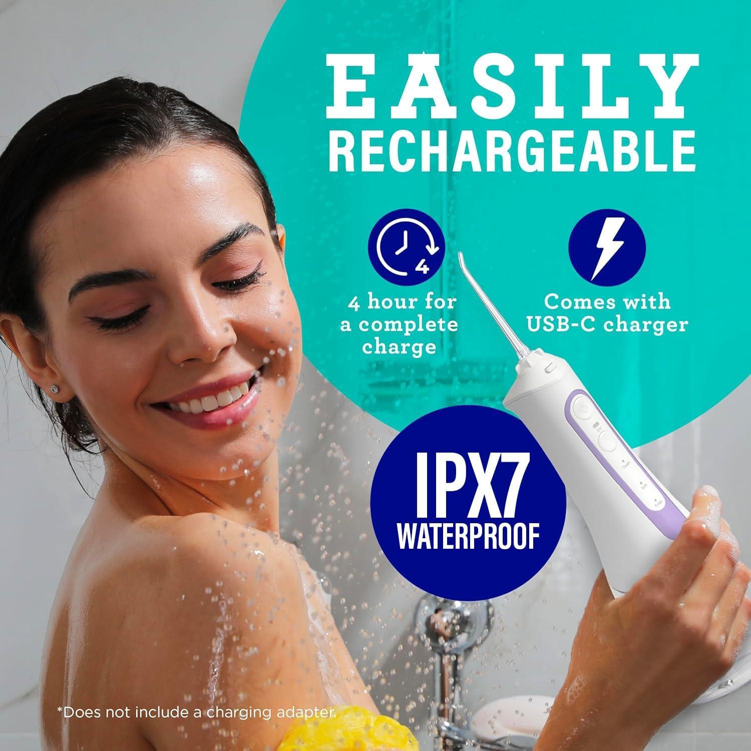 imageGuruNanda Water Dental Flosser 20 XL 380ML Large Tank 4 Flossing Modes Cordless ampamp Portable with Smart Timer for Deep Cleaning ampamp Happy Gums WhiteLavender