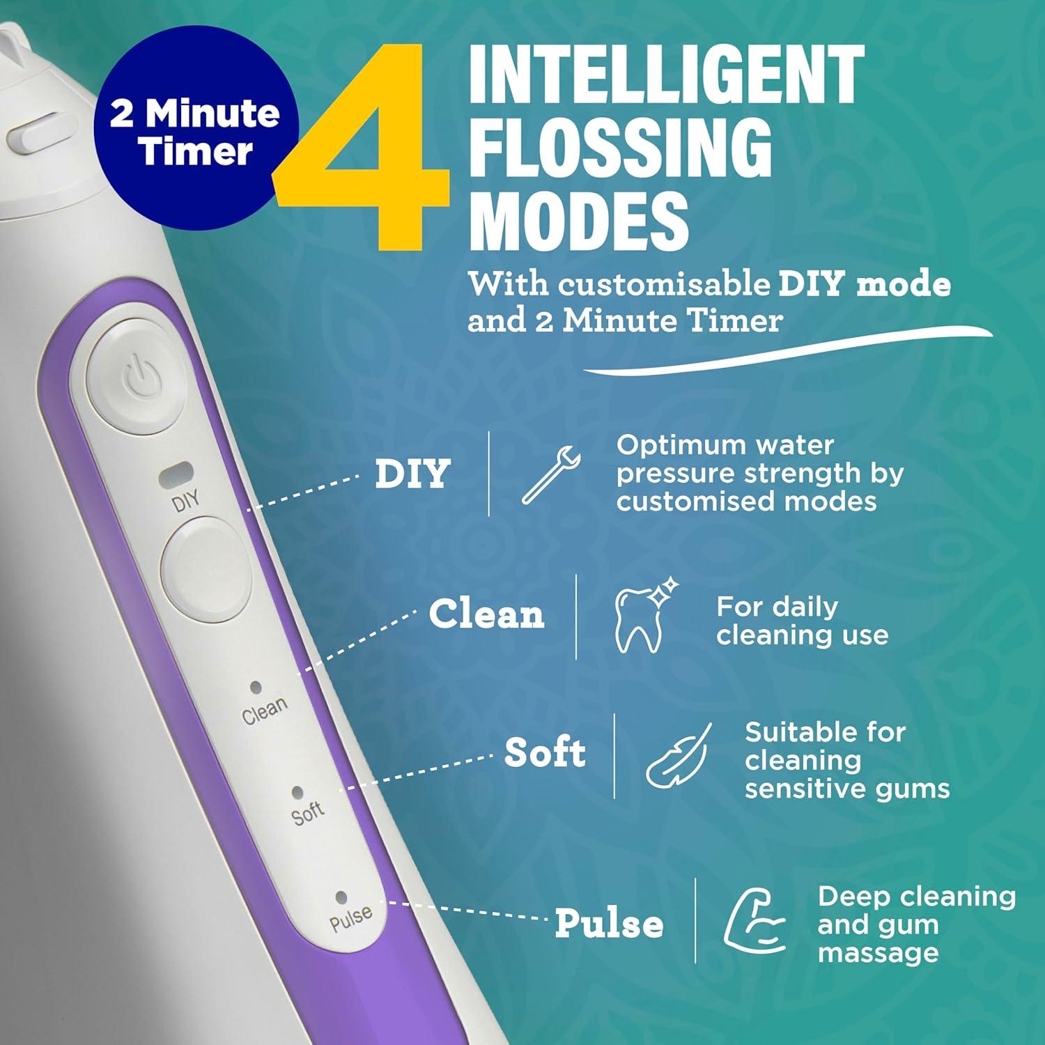 imageGuruNanda Water Dental Flosser 20 XL 380ML Large Tank 4 Flossing Modes Cordless ampamp Portable with Smart Timer for Deep Cleaning ampamp Happy Gums WhiteLavender