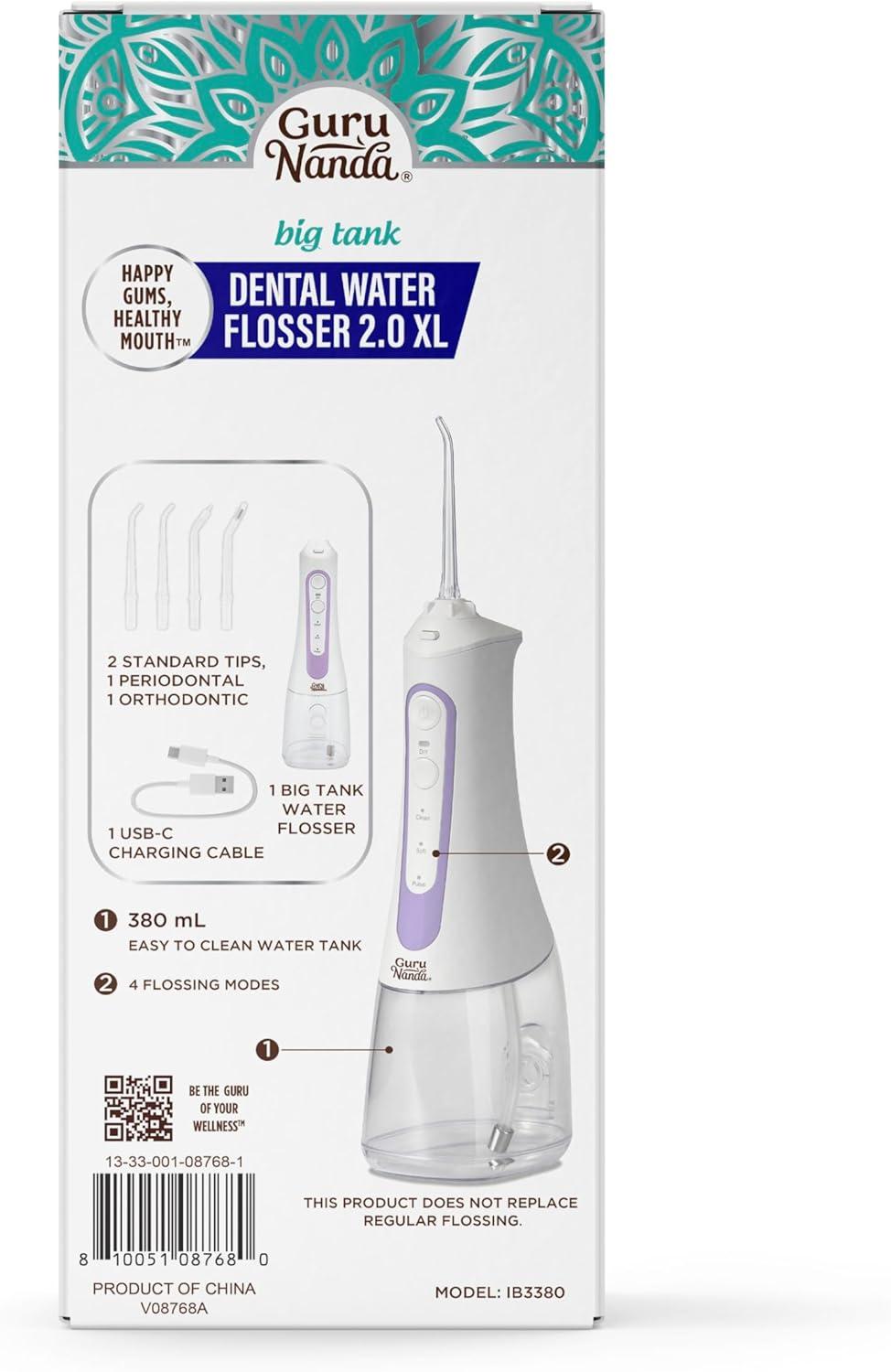 imageGuruNanda Water Dental Flosser 20 XL 380ML Large Tank 4 Flossing Modes Cordless ampamp Portable with Smart Timer for Deep Cleaning ampamp Happy Gums WhiteLavender