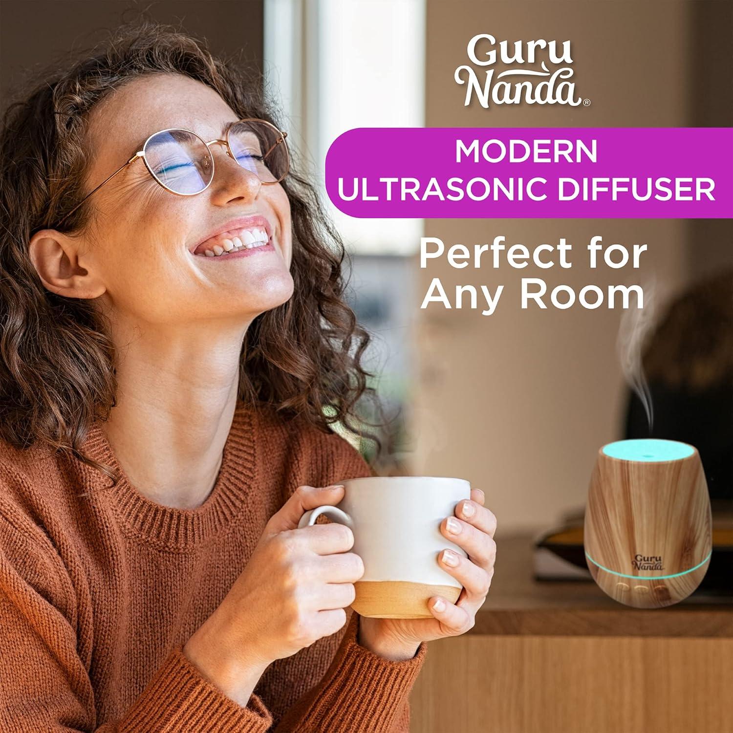 imageGuruNanda Woodsy Ultrasonic Diffuser ampamp Cool Mist Humidifier Aromatherapy Diffuser with Auto ShutOff 7 LED Lights ampamp 5 Modes Perfect for Spa Yoga Office ampamp Large Room Helps to Relax 150 mL