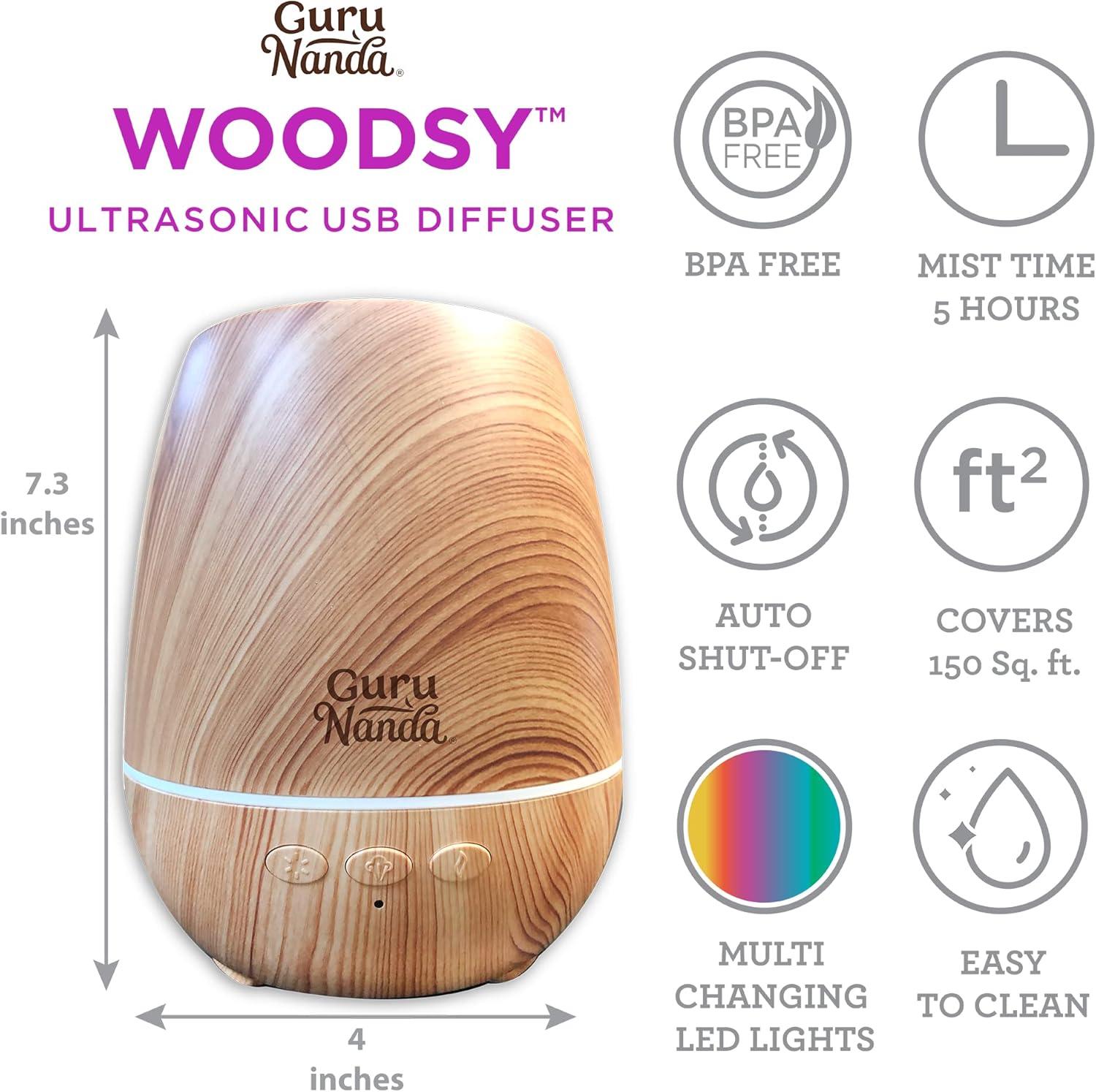 imageGuruNanda Woodsy Ultrasonic Diffuser ampamp Cool Mist Humidifier Aromatherapy Diffuser with Auto ShutOff 7 LED Lights ampamp 5 Modes Perfect for Spa Yoga Office ampamp Large Room Helps to Relax 150 mL