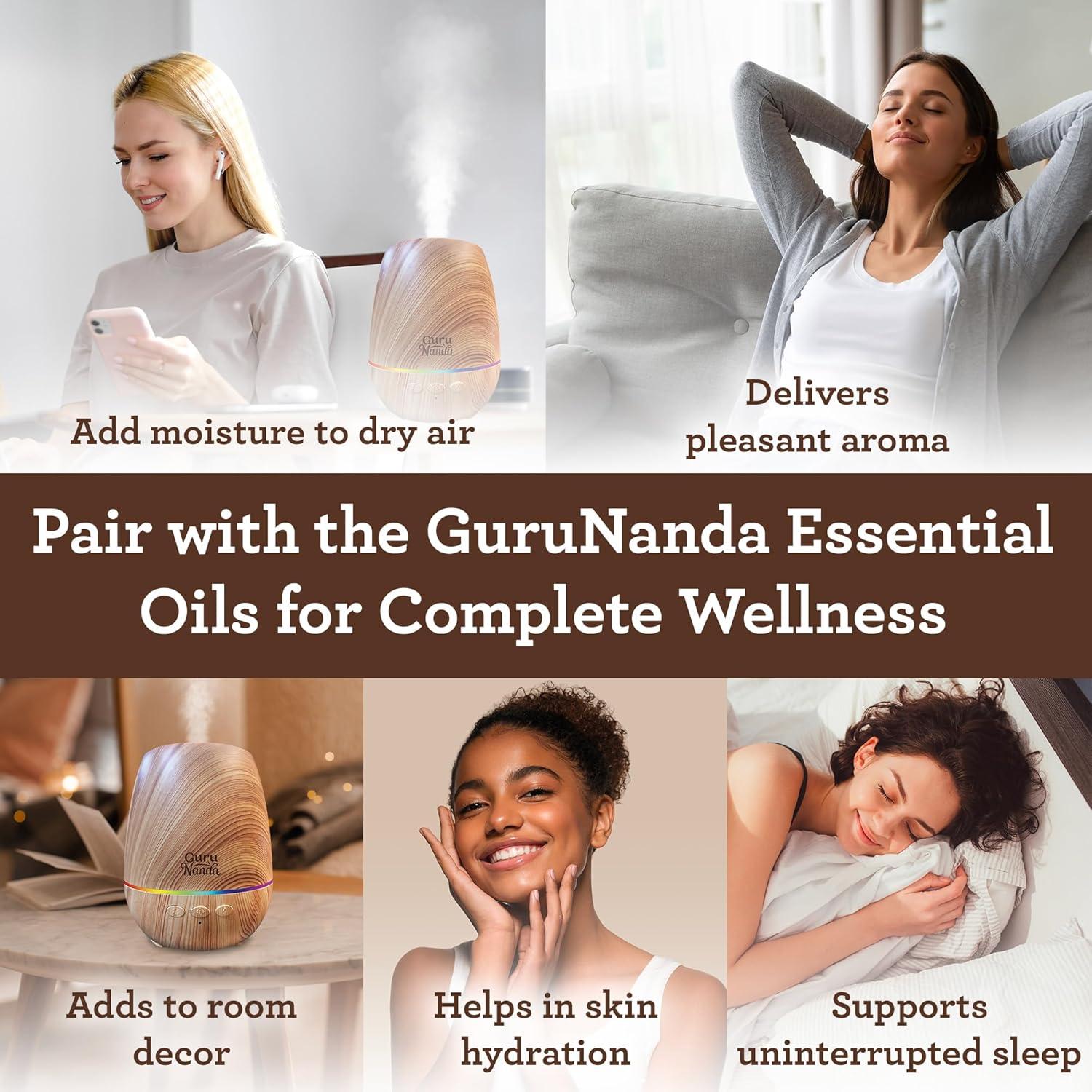 imageGuruNanda Woodsy Ultrasonic Diffuser ampamp Cool Mist Humidifier Aromatherapy Diffuser with Auto ShutOff 7 LED Lights ampamp 5 Modes Perfect for Spa Yoga Office ampamp Large Room Helps to Relax 150 mL