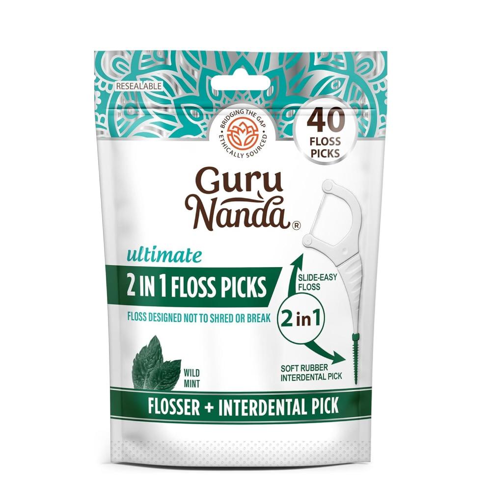 imageGuruNanda 2 in 1 Dental Floss Picks  NonSlip Grip Handle Slide Easy No Break or Shred Flosser  Complete Oral Care with Interdental Pick for Healthy Teeth ampamp Gums  Mint Flavor 300 Count 1 Pack40 Count Pack of 1