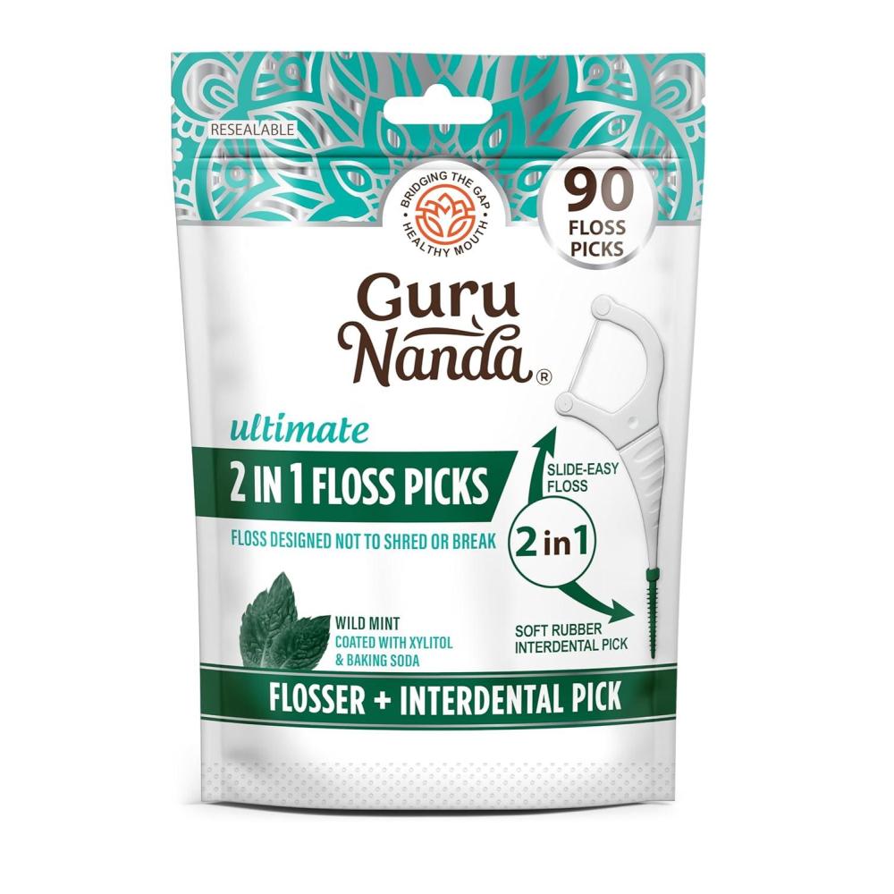 imageGuruNanda 2 in 1 Dental Floss Picks  NonSlip Grip Handle Slide Easy No Break or Shred Flosser  Complete Oral Care with Interdental Pick for Healthy Teeth ampamp Gums  Mint Flavor 300 Count 1 Pack90 Count Pack of 1
