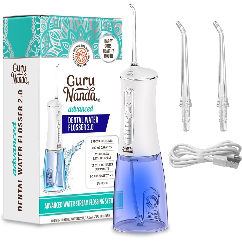 imageGuruNanda Advanced Dental Water Flosser 20 with UV Mode Cordless and Portable 290 ml Water Tank 3 Modes Rechargeable for Healthy Teeth and Gums
