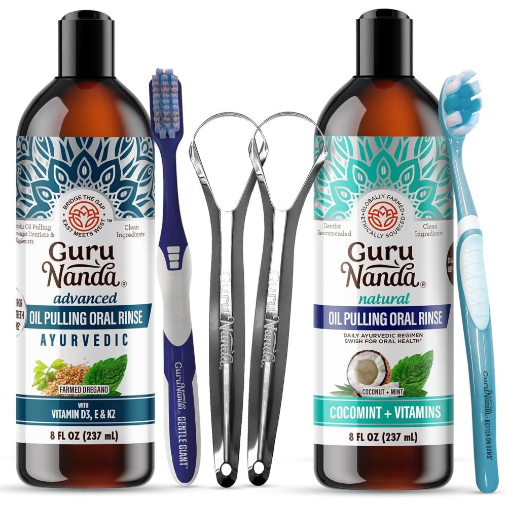 imageGuruNanda Advanced Oil Pulling ampamp Coconut Oil Pulling Bundle with Toothbrush Tongue Scraper for Happy Teeth ampamp Gums ampamp Bad Breath