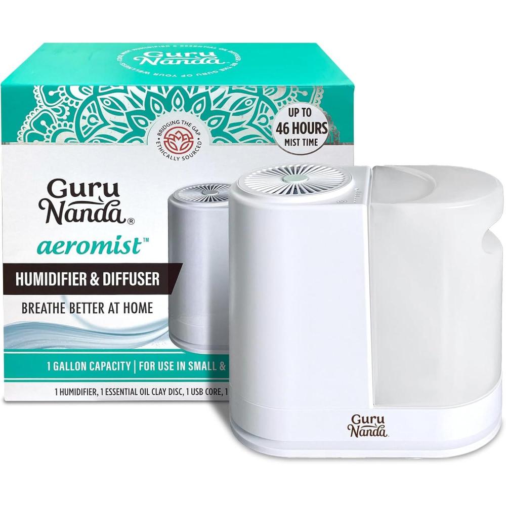 imageGuruNanda AeroMist  2in1 Humidifier and Diffuser with Ultrasonic Technology 46 Hours Cool Mist 350 sq ft Coverage ampamp Auto ShutOff  BPAFree Aromatherapy Diffuser for Yoga Living Rooms ampamp Spas