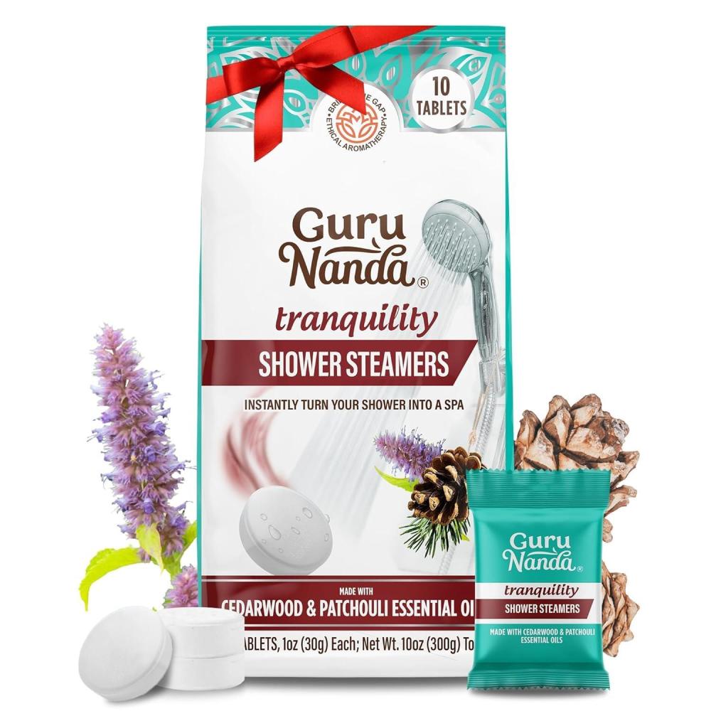 imageGuruNanda Breathe Shower Steamers for Aromatherapy 10 Pack Relaxation Gifts for Women ampamp Men with Essential Oils Stress ampamp Congestion Relief Self CareTranquility Cederwood